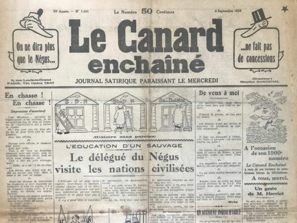 Couac ! | N° 1001 du Canard Enchaîné - 4 Septembre 1935 | Dans son article "Plan gastronomique" publié le 4 septembre 1935 dans **Le Canard Enchaîné**, Jean Galtier-Boissière critique avec ironie les tentatives du gouvernement français, représenté par le comte Laval, de réduire le coût de la vie en manipulant les préférences alimentaires du public. En utilisant des anecdotes et des observations sociales, Galtier-Boissière développe un "plan" audacieux qui, selon lui, pourrait résoudre le problème de la vie chère. L'article commence par une anecdote d'après-guerre où une bourgeoise, incapable de se permettre un poulet, est défiée par une femme du peuple qui l'achète à sa place. Cette scène est utilisée pour illustrer le bouleversement social et l'irritation des classes bien-pensantes face à l'ascension sociale des prolétaires. Galtier-Boissière critique les efforts du comte Laval pour combattre la vie chère en consultant les bouchers, qui attribuent la hausse des prix de la viande à la forte demande de bons morceaux par rapport aux bas morceaux délaissés. La solution proposée par Laval consiste à baisser le prix des bas morceaux tout en maintenant le prix des meilleurs morceaux, une mesure jugée inefficace et ridicule par l'auteur. Les journaux, en collaboration avec des gastronomes comme Prosper Montagné, tentent de persuader le public que les bas morceaux sont meilleurs que les morceaux de choix. Cependant, cette stratégie est en contradiction avec les réalités de la vie moderne où la rapidité de préparation des repas est essentielle pour les ménagères travaillant à l'extérieur. Galtier-Boissière propose un plan basé sur la mode et la psychologie humaine : 1. **Exploitation du Snobisme** : Utiliser la mode gastronomique des classes aisées, qui préfèrent des plats simples et traditionnels, pour influencer toutes les classes sociales. Les snobs dégoûtés des plats compliqués des palaces se tournent vers des plats comme le pot-au-feu et le navarin d’agneau. 2. **Promotion par les Médias** : Les recettes pour les bas morceaux devraient être publiées dans des journaux prestigieux comme *Le Figaro* plutôt que dans les journaux populaires, pour influencer les goûts des classes aisées. 3. **Prescription Médicale** : Les médecins, motivés par le patriotisme, devraient inclure ces plats dans les régimes alimentaires pour leur valeur nutritive et leur simplicité. 4. **Réévaluation des Prix** : Les bouchers augmenteraient les prix des bas morceaux, maintenant en vogue parmi les riches, tout en réduisant ceux des meilleurs morceaux pour les rendre accessibles aux travailleurs. Galtier-Boissière argue que cette stratégie fonctionnerait grâce à la psychologie humaine. Les riches, influencés par les tendances et les recommandations des autorités, adopteraient volontiers ces plats simples, tandis que les travailleurs bénéficieraient de la baisse des prix des meilleurs morceaux. En conclusion, Jean Galtier-Boissière présente son plan comme une solution simple et efficace pour résoudre le problème de la vie chère, tout en critiquant les mesures gouvernementales existantes comme inefficaces et mal orientées. Sa satire mordante révèle la distance entre les politiques publiques et les réalités quotidiennes des citoyens. | 1001