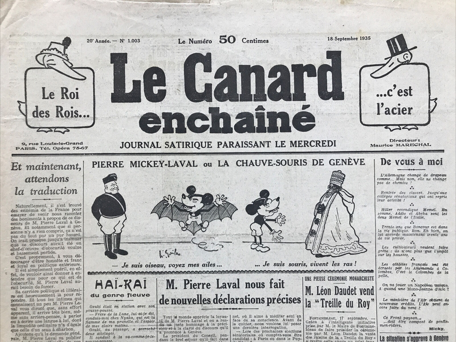 Couac ! | Acheter un Canard | Vente d'Anciens Journaux du Canard Enchaîné. Des Journaux Satiriques de Collection, Historiques & Authentiques de 1916 à 2004 ! | 1003