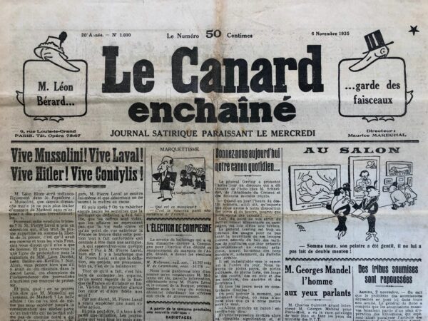 Couac ! | N° 1010 du Canard Enchaîné - 6 Novembre 1935 | Quand On Ne Fusillait Que Des Innocents... Dans l'article **"Quand On Ne Fusillait Que Des Innocents..."** publié le 6 novembre 1935 dans **Le Canard Enchaîné**, Jean Galtier-Boissière évoque la douloureuse actualité des cours martiales fascistes en Érythrée en les mettant en parallèle avec les atrocités commises par la justice militaire française durant la Première Guerre mondiale. Il se base sur le livre d'Henry Andraud, **"Quand on fusillait les innocents"**, pour dénoncer ces injustices historiques. Galtier-Boissière rappelle que la pratique de la décimation, où un soldat sur dix est exécuté en cas d'échec militaire, remonte aux légions romaines et est utilisée pour maintenir la discipline par la terreur. Il évoque les efforts du député Andraud, grand blessé de guerre, pour révéler ces atrocités et obtenir la révision des jugements des fusillés de Vingré. L'article détaille les procès sommaires où des soldats, souvent désignés par tirage au sort, sont condamnés à mort pour servir d'exemple. Il souligne l'injustice et l'absurdité de ces condamnations, souvent décidées par des officiers éloignés du front et incapables d'assumer leurs propres erreurs. Galtier-Boissière critique sévèrement les colonels et généraux qui, pour protéger leur propre responsabilité, font exécuter des soldats innocents. Le texte cite plusieurs exemples de colonels et généraux impliqués dans ces exécutions arbitraires, tels que le colonel Pinoteau et le général Réveilhac. Ces officiers sont dépeints comme des sadiques récompensés pour leurs actions, tandis que leurs victimes expiatoires sont laissées sans défense et inexorablement exécutées. En parallèle, Galtier-Boissière évoque le livre de Paul Faure, **"Si tu veux la paix"**, qui dévoile les agissements des marchands de canons pendant la guerre. Ces industriels, déguisés en patriotes, n'hésitaient pas à vendre des armes à leurs prétendus ennemis pour prolonger la guerre et augmenter leurs profits. Il cite un rapport du dominicain allemand R.P. Strautmann pour illustrer la collusion des industriels des pays en guerre, soulignant leur hypocrisie et leur indifférence envers les souffrances des soldats. L'article conclut en dénonçant le scandale de cette justice à deux vitesses : tandis que les soldats étaient exécutés pour des fautes mineures, les industriels qui trahissaient leur pays n'ont jamais été punis. Galtier-Boissière critique la complaisance des autorités et de la presse envers ces traîtres, et il souligne l'ironie mordante de la situation en suggérant que le livre de Faure aurait dû s'intituler **"Quand on ne fusillait pas les coupables"**. Jean Galtier-Boissière utilise cet article pour dénoncer les injustices de la justice militaire et la complicité des industriels de guerre. En mettant en lumière ces atrocités et en comparant la situation avec celle des cours martiales fascistes contemporaines, il appelle à une prise de conscience sur les horreurs commises au nom de la discipline et du profit. | 1010 1