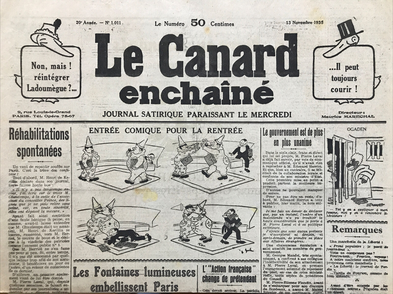 Couac ! | Acheter un Canard | Vente d'Anciens Journaux du Canard Enchaîné. Des Journaux Satiriques de Collection, Historiques & Authentiques de 1916 à 2004 ! | 1011