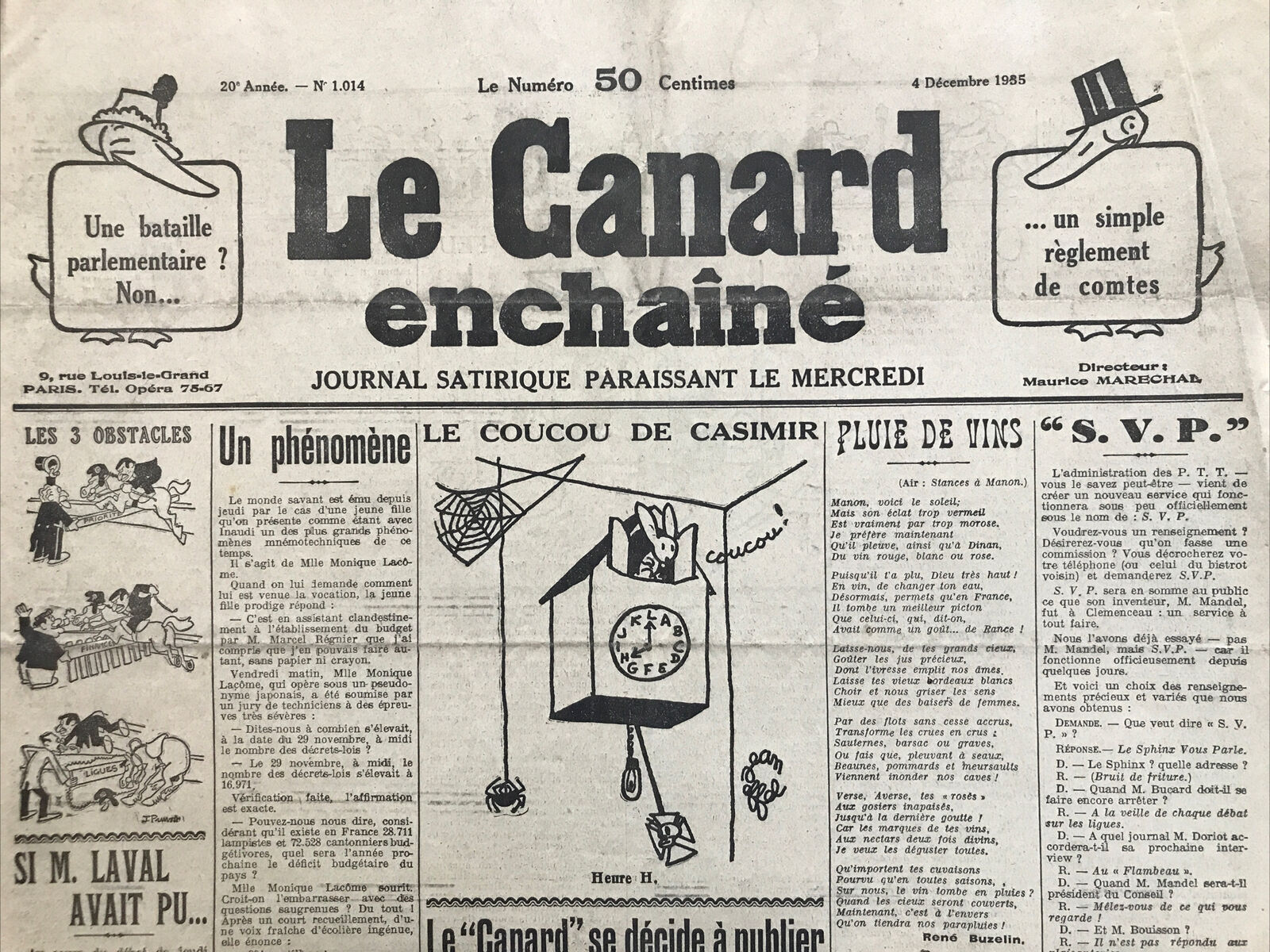 Couac ! | Acheter un Canard | Vente d'Anciens Journaux du Canard Enchaîné. Des Journaux Satiriques de Collection, Historiques & Authentiques de 1916 à 2004 ! | 1014