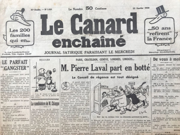 Couac ! | N° 1021 du Canard Enchaîné - 22 Janvier 1936 | « Sauvez Rome... et le Duce ! » - Dans cet article, Jean Galtier-Boissière offre une critique mordante de la campagne militaire italienne en Éthiopie (Abyssinie) et des stratégies de propagande associées. Le ton ironique et incisif de Galtier-Boissière met en lumière les mensonges et manipulations du régime fasciste de Mussolini ainsi que la complaisance de certains médias français. Les Italiens proclament une victoire en Ogaden, mais Galtier-Boissière note que cette victoire arrive tardivement et est plus politique que stratégique. En Italie, la manipulation de l'opinion publique est facilitée par la censure, l'interdiction de la presse étrangère et la répression des communications. Cependant, à l'étranger, les mensonges du régime italien sont de moins en moins crédibles malgré la propagande soutenue. Après plus de trois mois de campagne, les Italiens se heurtent à de nombreux obstacles en Afrique, où les techniques de guerre moderne sont inefficaces sur un territoire sans grandes villes ou armées en formation serrée. La chaleur extrême, l'impraticabilité des tanks et le manque d'objectifs pour l'artillerie lourde rendent la progression difficile. Les "chemises noires", décrites par Galtier-Boissière comme plus adaptées aux parades qu'aux combats réels, montrent leurs limites face à l'adversité. Malgré les efforts de propagande, des signes de mécontentement apparaissent en Italie. Les désertions augmentent dans les provinces frontalières, la bourgeoisie urbaine commence à protester contre les décrets ruineux de Mussolini, et la famille royale cherche discrètement un successeur au dictateur. Galtier-Boissière observe que les journaux parisiens, autrefois favorables au fascisme, modèrent leur soutien alors que les envoyés spéciaux reviennent désillusionnés d'Érythrée. Il anticipe un changement dans la couverture médiatique : au lieu de glorifier les victoires italiennes, la presse commencera à souligner les dangers d'un échec italien. Galtier-Boissière prévoit deux principaux arguments que la presse française pro-italienne pourrait adopter : 1. **Menace à l'Équilibre Européen** : Un échec italien en Afrique affaiblirait l'Italie et pourrait rompre l'équilibre européen au profit de l'Allemagne hitlérienne. 2. **Prestige des Nations Blanches** : Une victoire éclatante des Éthiopiens, un peuple de couleur, sur les Italiens pourrait nuire au prestige des nations coloniales blanches, entraînant des répercussions dans les colonies françaises et anglaises. Le but de ces nouveaux arguments serait de justifier une intervention pour éviter une débâcle italienne et préserver le régime fasciste de Mussolini. Galtier-Boissière conclut en soulignant que ces manœuvres visent à sauver la face du fascisme, empêtré dans une aventure militaire sans issue, et à éviter une humiliation fatale pour Mussolini. Cet article de **Jean Galtier-Boissière** critique avec perspicacité les stratégies de propagande et les réalités politiques de l'époque, exposant les manipulations et les contradictions du régime fasciste italien ainsi que la complaisance de certains médias français. | 1021