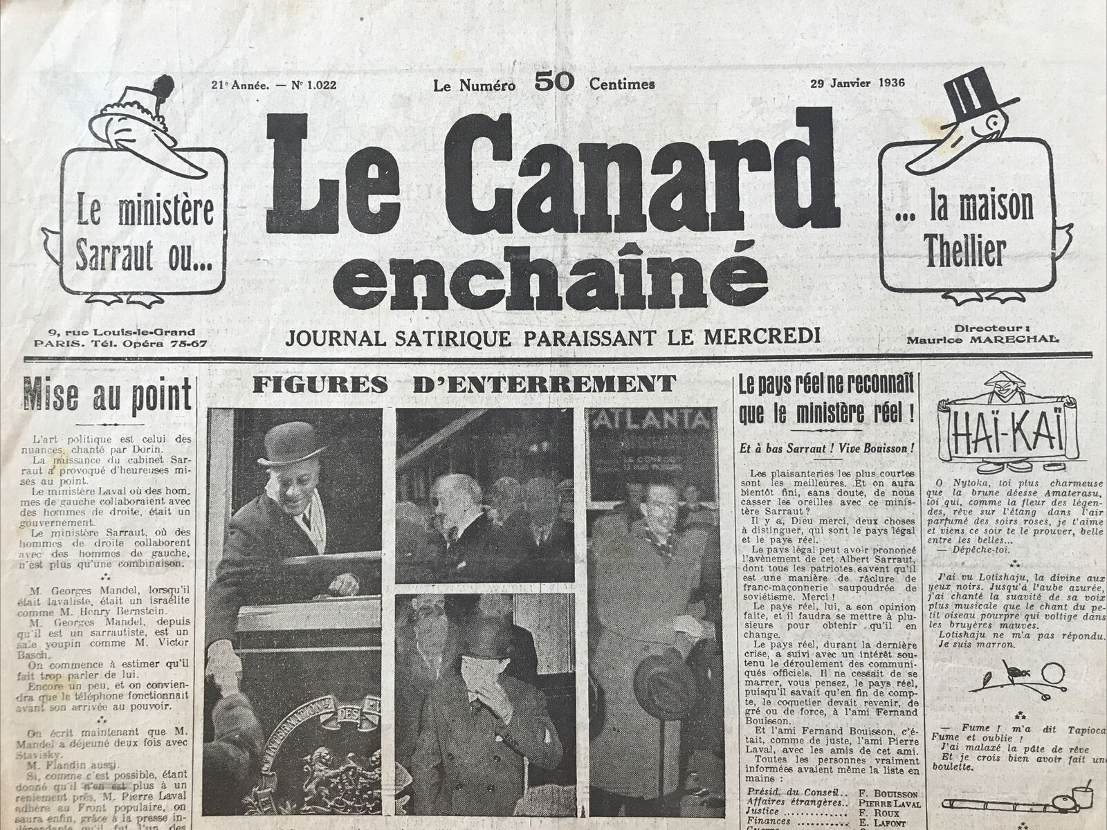 Couac ! | Acheter un Canard | Vente d'Anciens Journaux du Canard Enchaîné. Des Journaux Satiriques de Collection, Historiques & Authentiques de 1916 à 2004 ! | 1022