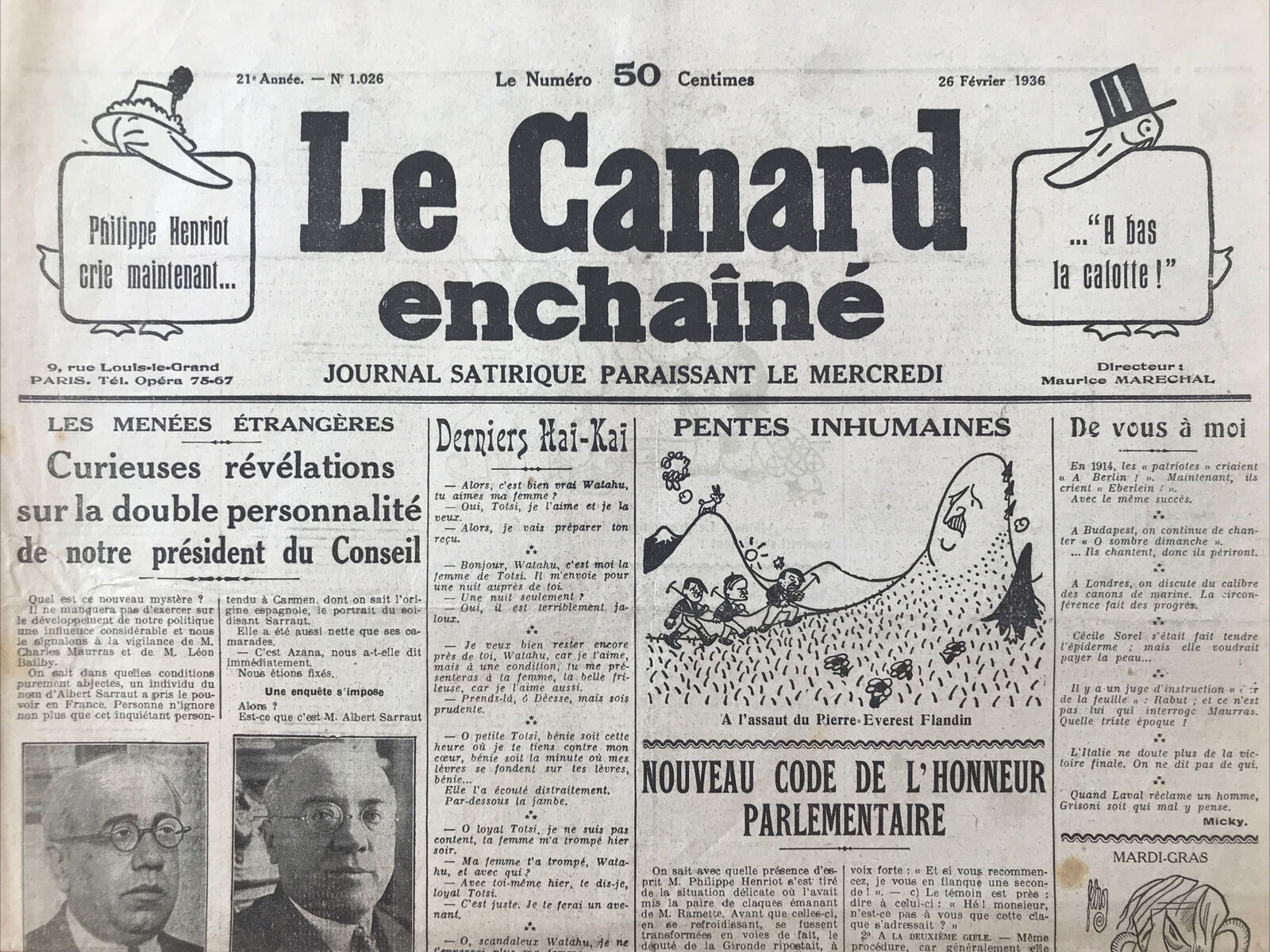 Couac ! | Acheter un Canard | Vente d'Anciens Journaux du Canard Enchaîné. Des Journaux Satiriques de Collection, Historiques & Authentiques de 1916 à 2004 ! | 1026