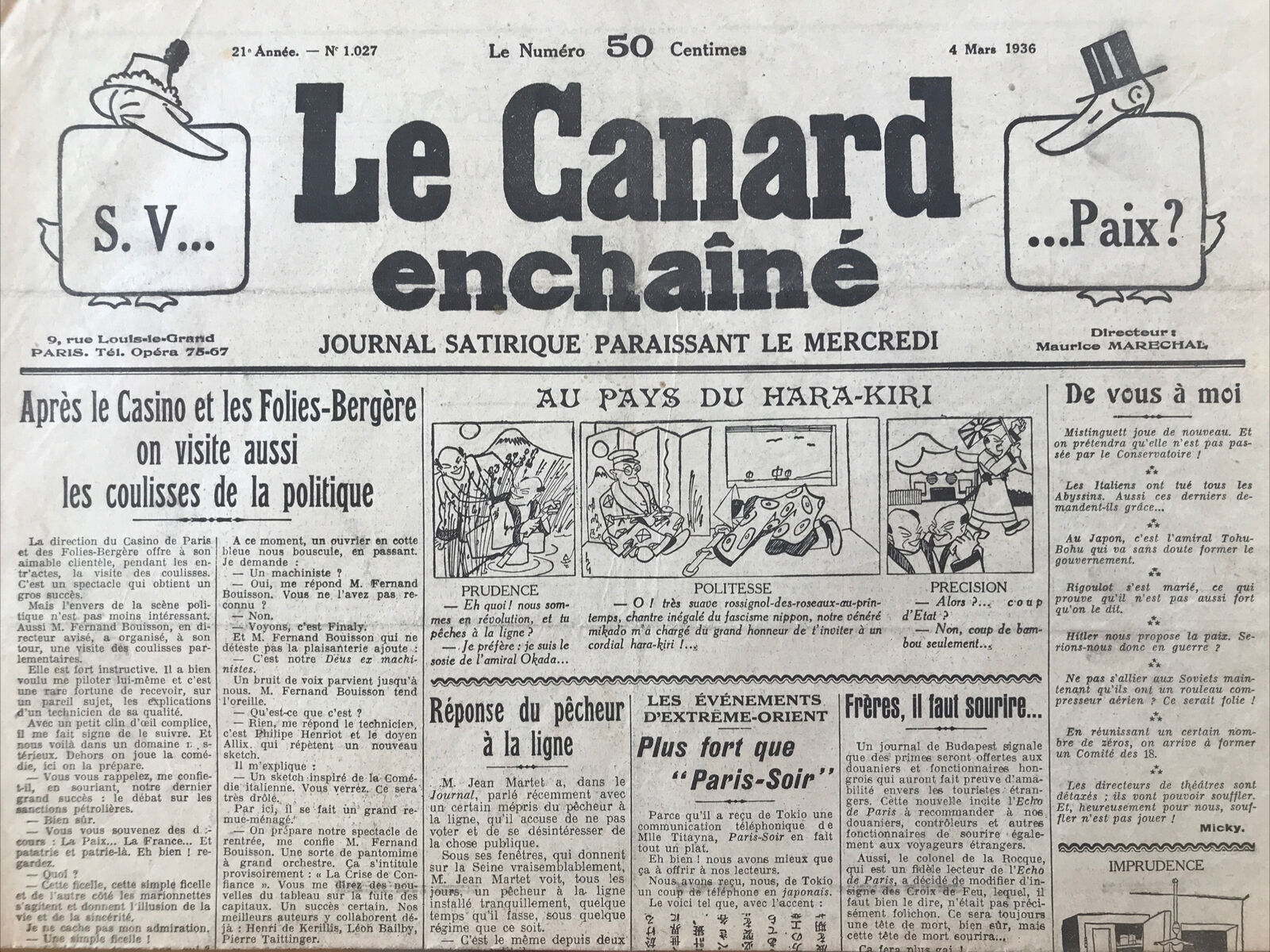 Couac ! | Acheter un Canard | Vente d'Anciens Journaux du Canard Enchaîné. Des Journaux Satiriques de Collection, Historiques & Authentiques de 1916 à 2004 ! | 1027