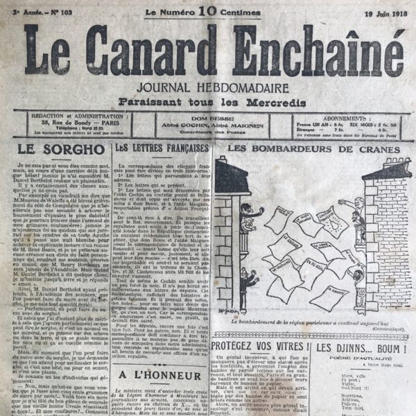 Couac ! | N° 103 du Canard Enchaîné - 19 Juin 1918 | L'ANGOISSE DU MERCANTI ou le Compte du Tonneau (Manuscrit trouvé dans une musette),  par Henri Béraud. Prosper Grivelot,  épicier à Bocard-les-Bois (Meuse) fait sa fortune sur le dos des poilus... Feuilleton paru du 12 au 26 Juin 1918 : deuxième partie. | 103