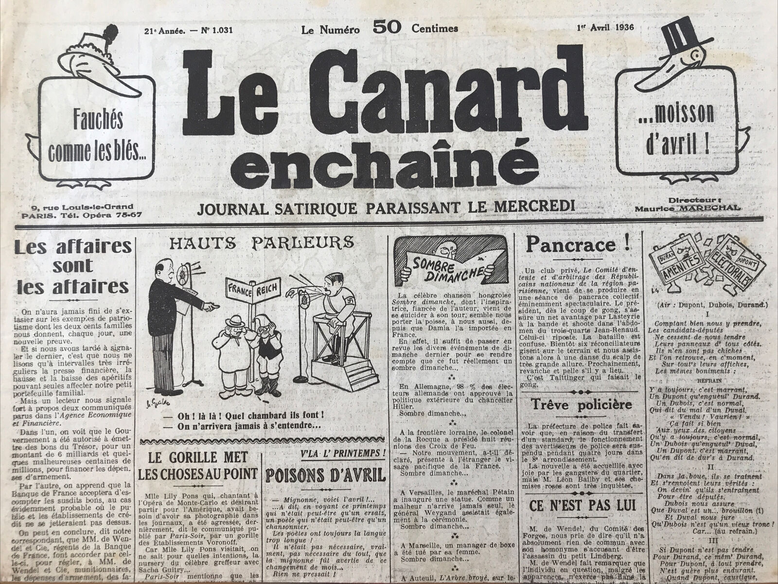 Couac ! | Acheter un Canard | Vente d'Anciens Journaux du Canard Enchaîné. Des Journaux Satiriques de Collection, Historiques & Authentiques de 1916 à 2004 ! | 1031