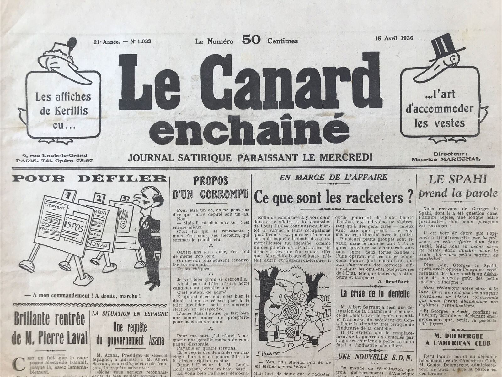 Couac ! | Acheter un Canard | Vente d'Anciens Journaux du Canard Enchaîné. Des Journaux Satiriques de Collection, Historiques & Authentiques de 1916 à 2004 ! | 1033