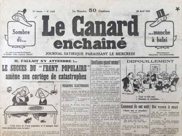 Couac ! | N° 1035 du Canard Enchaîné - 29 Avril 1936 | Les Mensonges du Comité des Forges - Dans cet article publié le 29 avril 1936, Jean Galtier-Boissière critique sévèrement le Comité des Forges et son principal représentant, M. de Wendel, pour leurs actions et omissions durant la Première Guerre mondiale, particulièrement en ce qui concerne la région minière de Briey. M. de Wendel, pour la première fois, tente de justifier sa conduite pendant la guerre. Il se défend d'avoir empêché le bombardement de Briey, une région riche en ressources minières, qui avait été abandonnée sans combat aux Allemands en 1914 et n'a jamais été l'objet d'aucune offensive française significative durant la guerre. Galtier-Boissière explique que l'abandon de Briey ne résultait pas du recul stratégique ordonné par le gouvernement Viviani en 1914, mais d'un ordre secret de mobilisation datant de janvier 1914, antérieur au déclenchement des hostilités. Ce retrait prémédité avait permis aux Allemands de s'emparer des mines et des usines sans résistance. Il souligne que la famille de Wendel, scindée en branches française et allemande, entretenait des relations étroites avec les Allemands, ce qui explique pourquoi les propriétés de Wendel en France furent épargnées par les destructions, contrairement à d'autres installations industrielles françaises. L'auteur s'indigne du fait qu'aucune offensive n'ait été tentée contre Briey pendant toute la durée de la guerre, alors que des milliers de soldats français mouraient dans des attaques stériles ailleurs. La capture de Briey aurait pu, selon plusieurs experts militaires de l'époque, raccourcir considérablement la guerre en privant l'Allemagne de ressources vitales. Galtier-Boissière explique que de nombreuses démarches avaient été faites pour attirer l'attention de l'état-major sur l'importance stratégique de Briey, mais sans succès. Le général Sarrail et d'autres responsables militaires avaient tenté en vain de convaincre le haut commandement de lancer une offensive contre Briey. Le député M. Engerand avait révélé que les plans de bombardement avaient été bloqués par un maître de forges attaché au Grand Quartier Général, expliquant ainsi pourquoi les objectifs à Briey n'avaient jamais été attaqués. En 1936, face à la pression publique et aux accusations croissantes, le Comité des Forges affirmait que Briey avait effectivement été bombardé à partir de 1917, sous l'effet de la campagne de presse menée par Téry et le général Verraux. Cependant, l'auteur rappelle que jusqu'en 1917, il y avait une interdiction formelle de bombarder Briey, comme le confirmait le témoignage de nombreux aviateurs, notamment M. Laurent-Eynac à la Chambre. L'article conclut en soulignant que, malgré les dénégations du Comité des Forges, les Français avaient déjà fait leur choix entre les déclarations des héros de guerre comme Bossoutrot, qui avaient bravé les interdictions pour bombarder Briey, et les mensonges de M. de Wendel, accusé d'avoir prolongé la guerre pour protéger ses intérêts financiers. Galtier-Boissière dénonce la tentative du Comité des Forges de réécrire l'histoire et de dissimuler leurs responsabilités dans les souffrances prolongées de la guerre. Cet article de Galtier-Boissière constitue une dénonciation virulente des élites industrielles et financières de la France, accusées de trahison et de cupidité au détriment du bien-être national et des sacrifices des soldats français. | 1035