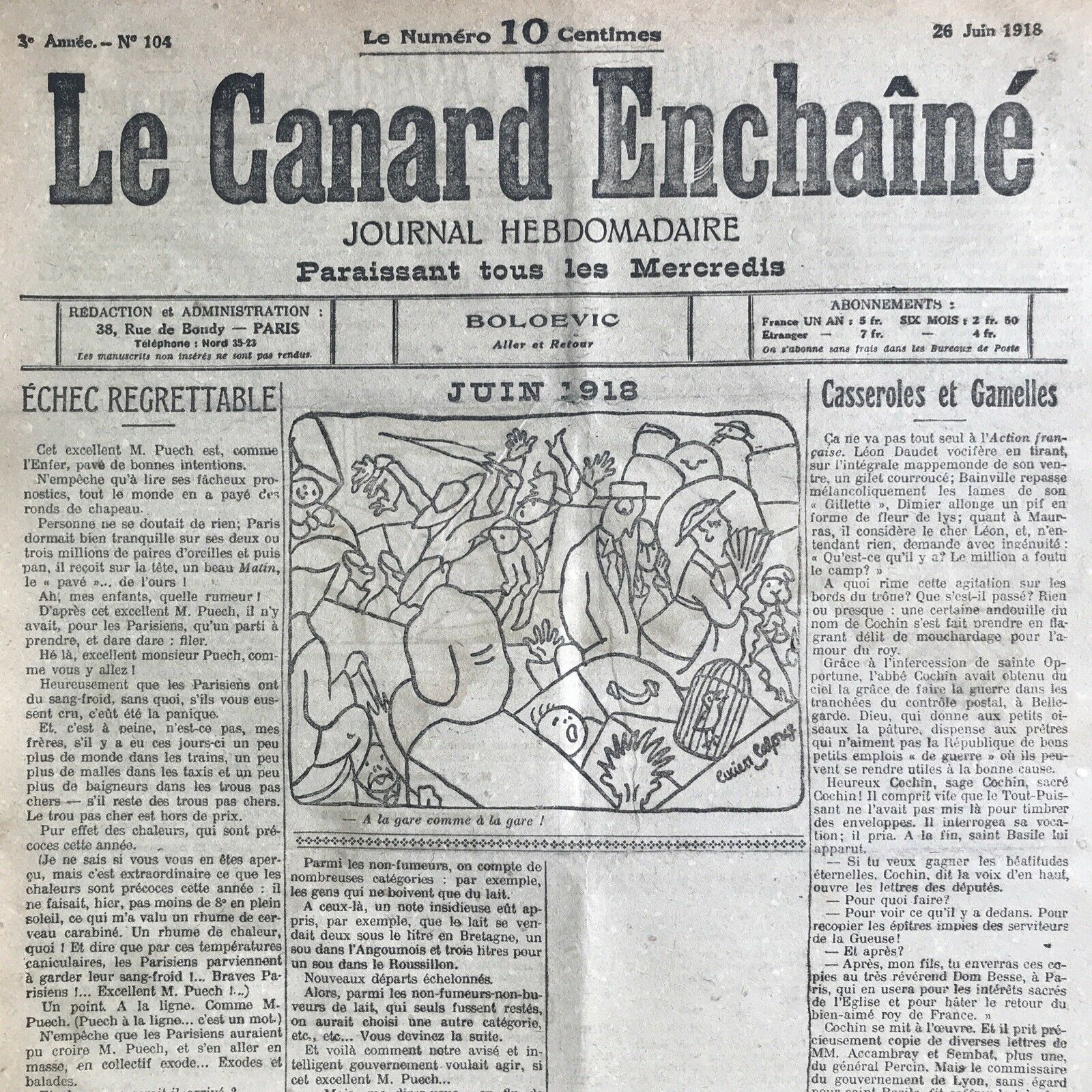 Couac ! | Acheter un Canard | Vente d'Anciens Journaux du Canard Enchaîné. Des Journaux Satiriques de Collection, Historiques & Authentiques de 1916 à 2004 ! | 104