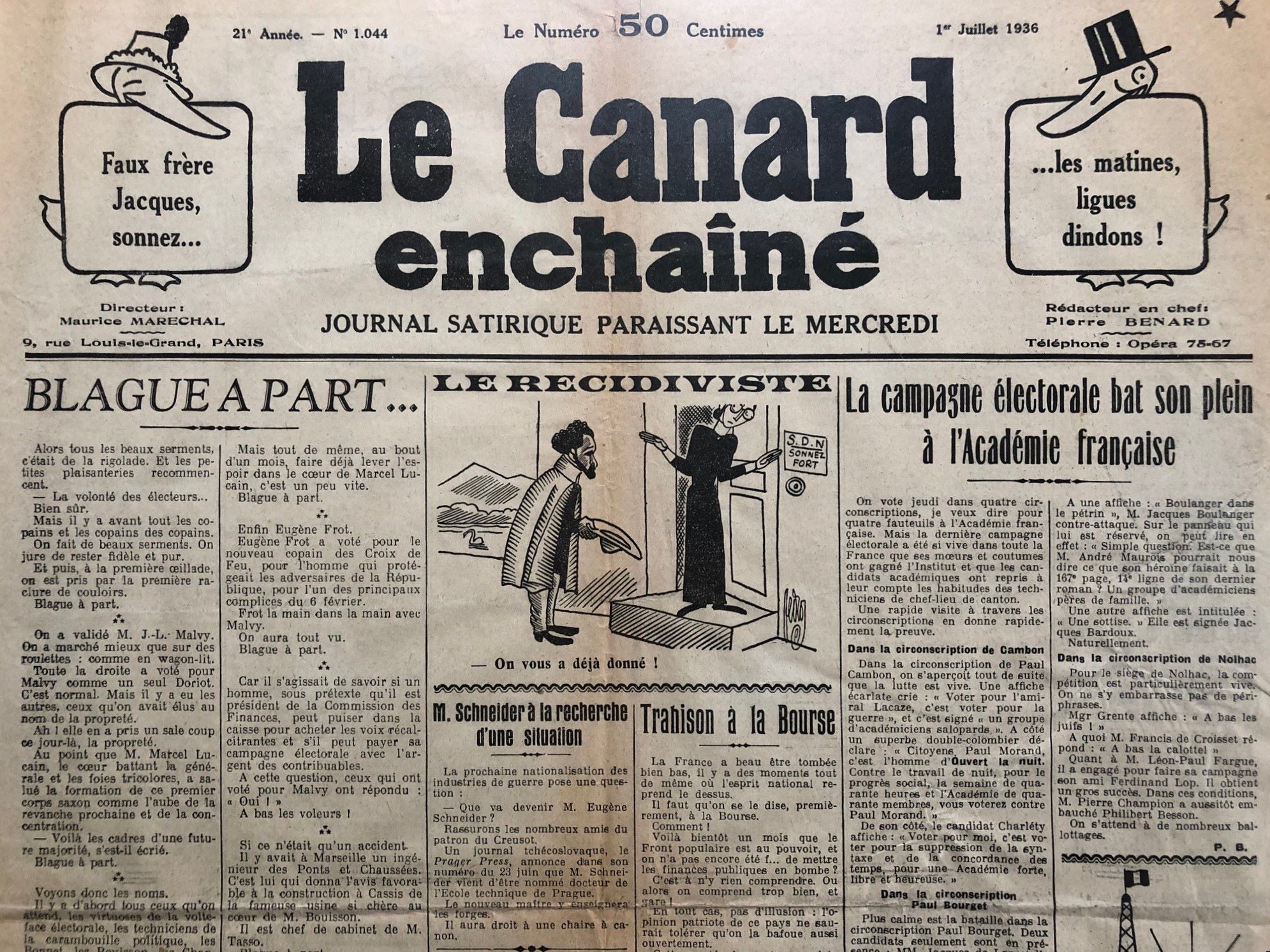 Couac ! | Acheter un Canard | Vente d'Anciens Journaux du Canard Enchaîné. Des Journaux Satiriques de Collection, Historiques & Authentiques de 1916 à 2004 ! | 1044 1