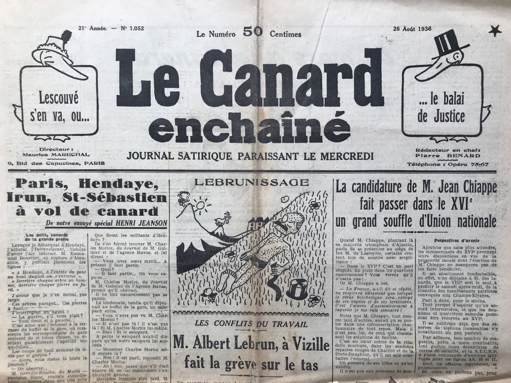 Couac ! | Acheter un Canard | Vente d'Anciens Journaux du Canard Enchaîné. Des Journaux Satiriques de Collection, Historiques & Authentiques de 1916 à 2004 ! | 1052 1