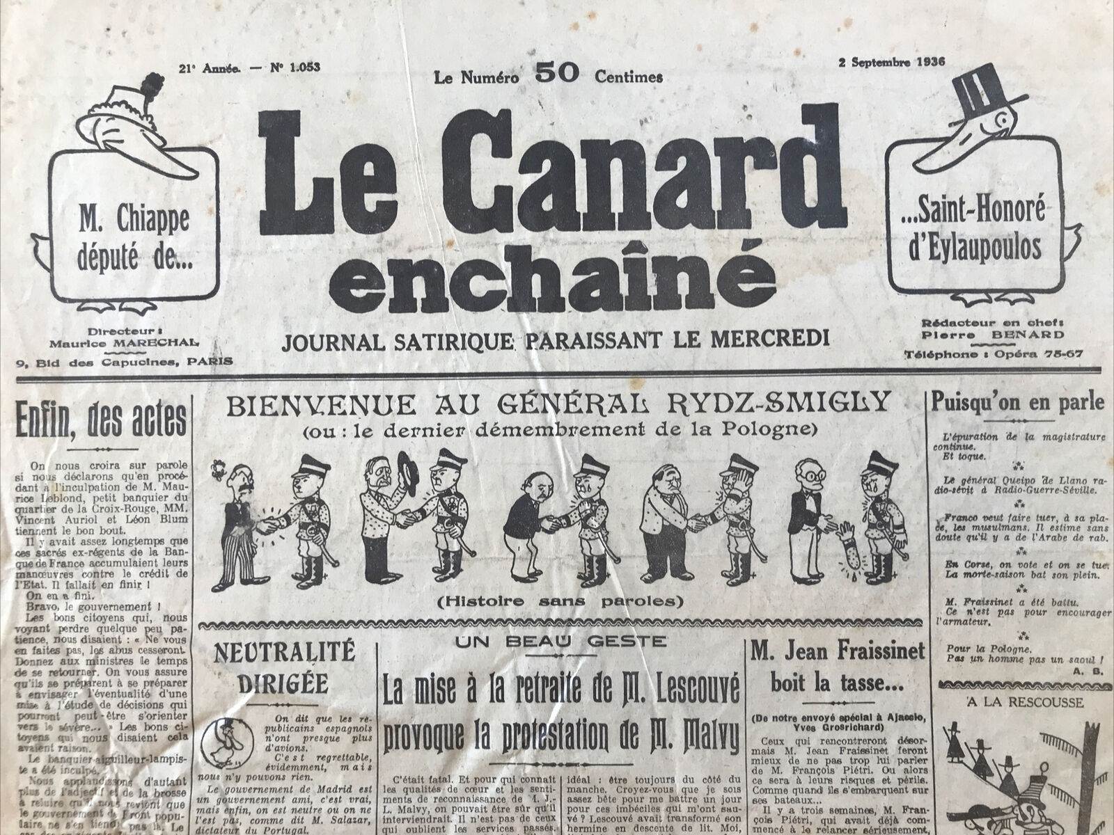 Couac ! | Acheter un Canard | Vente d'Anciens Journaux du Canard Enchaîné. Des Journaux Satiriques de Collection, Historiques & Authentiques de 1916 à 2004 ! | 1053