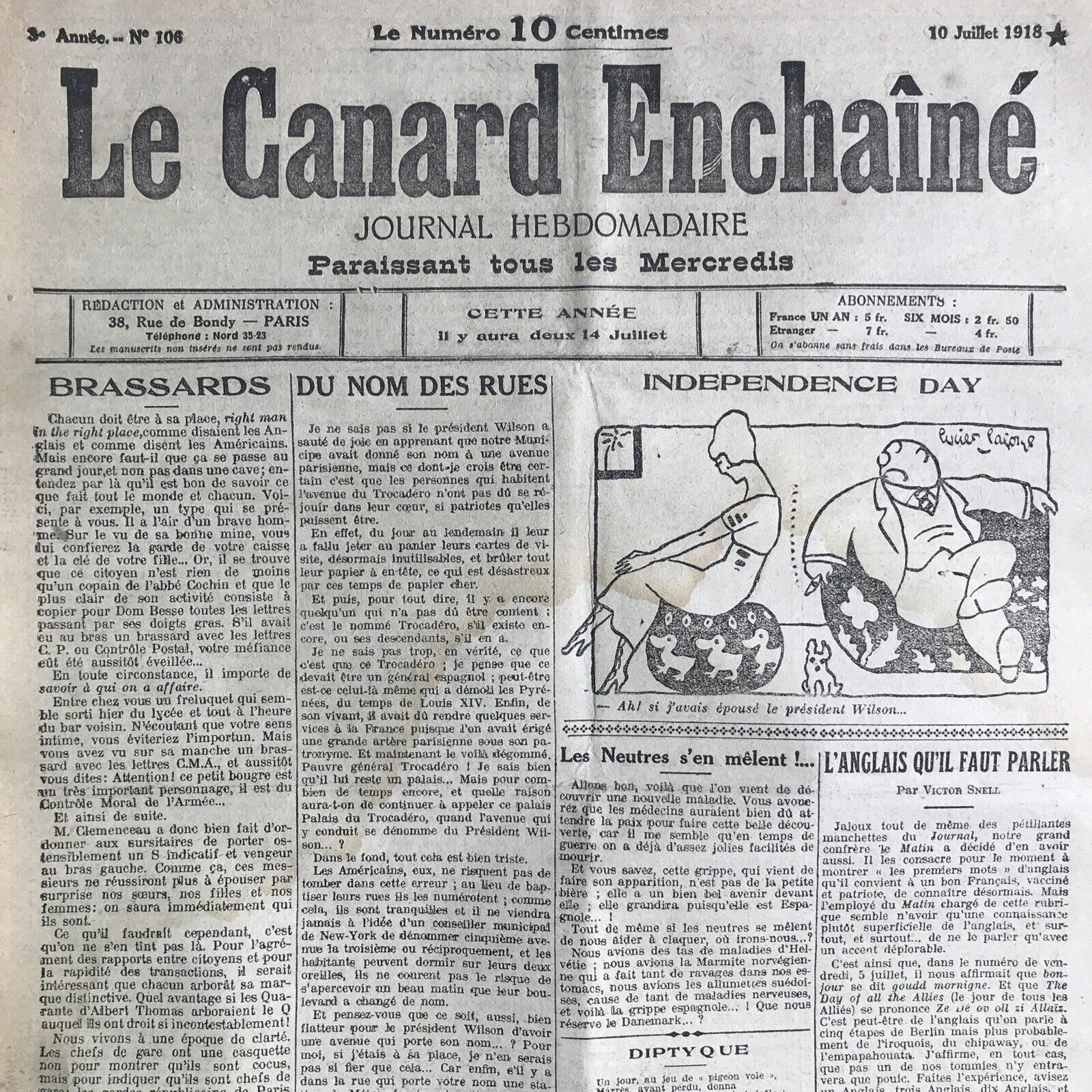 Couac ! | Acheter un Canard | Vente d'Anciens Journaux du Canard Enchaîné. Des Journaux Satiriques de Collection, Historiques & Authentiques de 1916 à 2004 ! | 106