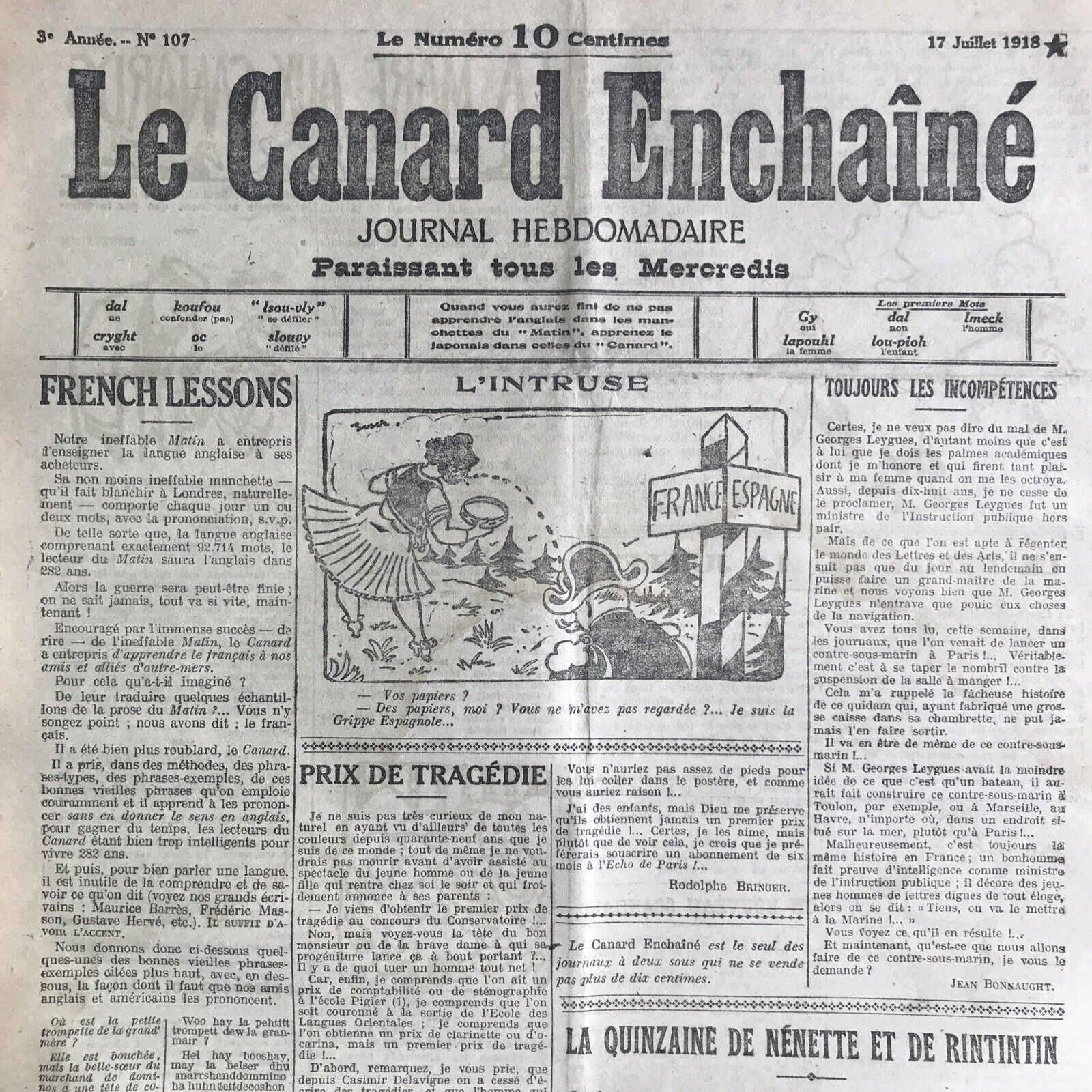 Couac ! | Acheter un Canard | Vente d'Anciens Journaux du Canard Enchaîné. Des Journaux Satiriques de Collection, Historiques & Authentiques de 1916 à 2004 ! | 107