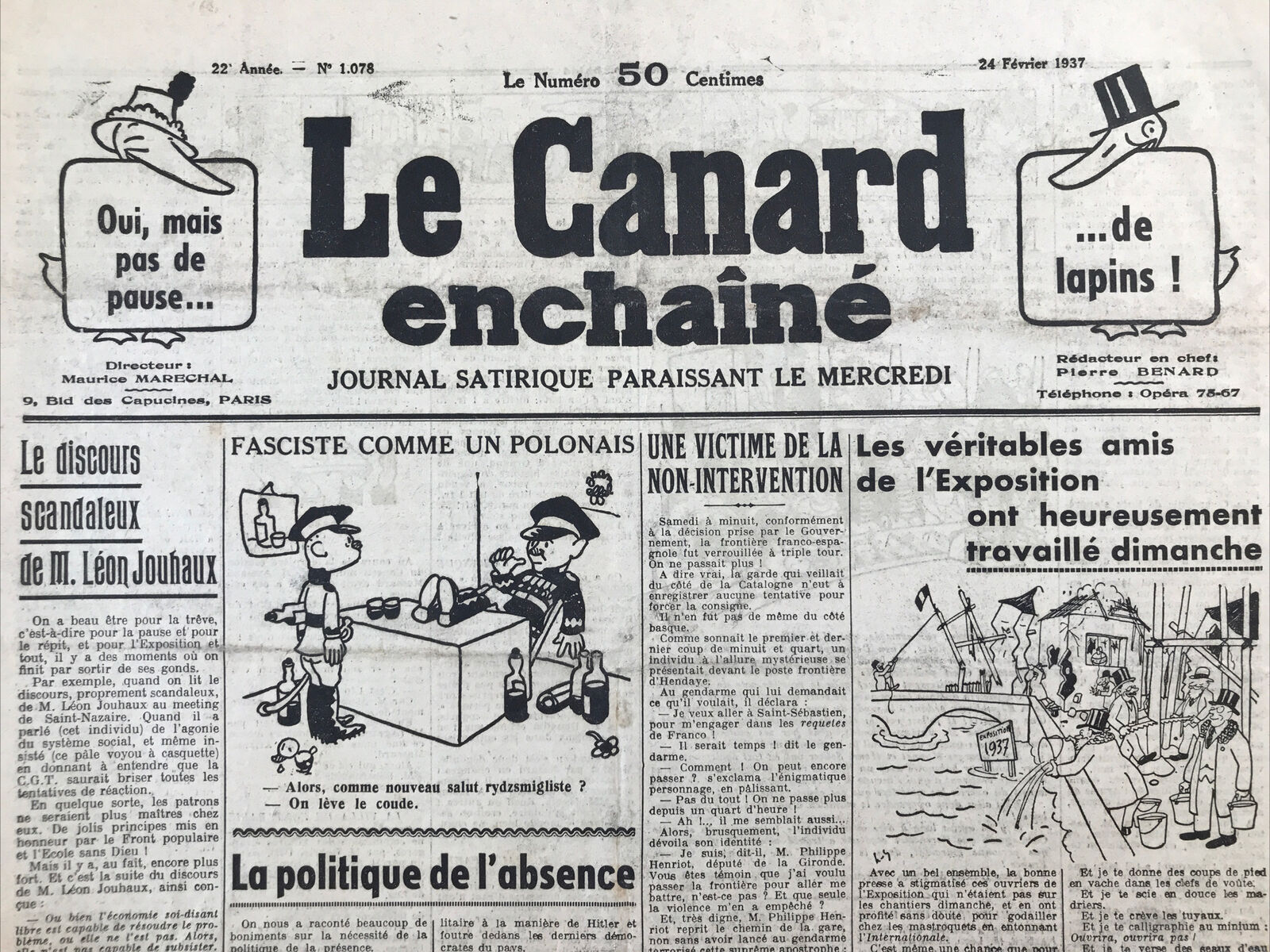 Couac ! | Acheter un Canard | Vente d'Anciens Journaux du Canard Enchaîné. Des Journaux Satiriques de Collection, Historiques & Authentiques de 1916 à 2004 ! | 1078