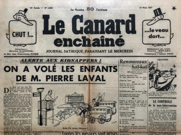 Couac ! | N° 1080 du Canard Enchaîné - 10 Mars 1937 | Dans l'article Noblesse et République, publié le 10 mars 1937 dans Le Canard Enchaîné, Jean Galtier-Boissière explore avec ironie et critique l'évolution et la prolifération des titres de noblesse, comparant les pratiques sous l'Ancien Régime et la République. Henri Bellamy, dans son ouvrage *Vraie et fausse noblesse*, démontre que les faux nobles existaient déjà sous l'Ancien Régime. Les rois de France utilisaient les titres de noblesse comme source de revenus en annulant périodiquement les anoblissements et en instituant des commissions de recherche pour confirmer les titres moyennant des redevances substantielles. Cette vente de titres se faisait sous prétexte de récompenses pour services militaires ou financiers, mais souvent, les titres étaient simplement achetés. Galtier-Boissière souligne un paradoxe : la République, malgré ses principes égalitaires, a généré plus de "nobles" que l'Ancien Régime, et ce, sans en tirer de profit. Depuis 1871, il est facile d'obtenir un changement de nom au Conseil d'État, permettant à de nombreux citoyens d'ajouter une particule à leur nom sans frais, souvent pour des raisons de commodité ou pour éviter des homonymies gênantes. Galtier-Boissière donne plusieurs exemples : Edgar-Franz Weiner devient Weiner Decroisset, et finit par se faire appeler Decroisset. Schwob, maire d'Héricourt, devient Schwob d'Héricourt, puis simplement d'Héricourt. Duvillar, enrichi par la gestion des ordures ménagères, achète une campagne nommée Villars et devient de Villars. La papauté, comme les rois de France, vend des titres. Galtier-Boissière mentionne M. Frisch de Fels, devenu comte en 1887, et d'autres financiers juifs comme Mardochée Cahen et Oppenheim, devenus respectivement comte romain et baron. Il relate une anecdote amusante où Cahen signe une lettre « C. d'Anvers » et Oppenheim répond avec esprit « O. de Cologne ». Galtier-Boissière soutient la proposition de Henri Bellamy, qui suggère de taxer les titres de noblesse. Il propose que les titres authentiques soient enregistrés gratuitement tandis que les faux titres soient lourdement taxés. Cette taxe sur la vanité pourrait générer des revenus substantiels pour l'État, surtout si l'on considère que, selon les généalogistes, trois titres sur quatre arborés en 1937 sont faux. Galtier-Boissière conclut en soulignant l'ironie d'un État républicain qui permet la prolifération des titres de noblesse sans en tirer profit et suggère qu'une taxe sur ces titres, proportionnelle à leur vanité, pourrait être une source de revenus intéressante. Il se moque des arguments réactionnaires qui trouvent "inélégant" de taxer la gloire des vieilles familles françaises. | 1080 2