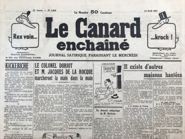 Couac ! | N° 1085 du Canard Enchaîné - 14 Avril 1937 | Dans cet article intitulé "Enfants du Malheur" et publié le 14 avril 1937 dans "Le Canard Enchaîné", Jean Galtier-Boissière dénonce vigoureusement les conditions inhumaines des maisons de correction pour enfants en France, notamment à la suite d'un assassinat qui a choqué l'opinion publique. L'intervention d'un ministre sur les lieux du crime, loin des rapports officiels optimistes, marque un tournant. Le ministre, en visitant les cellules et en promettant des réformes, fait espérer une amélioration des conditions de détention. Galtier-Boissière évoque les efforts constants de journalistes et écrivains comme Alexis Danan, Hélène Gosset et Louis Roubaud pour dénoncer les abus dans ces établissements. Roubaud, qui a personnellement souffert dans une maison de correction, avait juré de révéler au grand jour les horreurs subies par les "Enfants de Caïn". Cependant, le journaliste reste sceptique quant à l’issue de cette campagne, citant des exemples historiques de réformes promises mais jamais réalisées, comme celles des bagnes militaires décrites par Georges Darien, Dubois-Dessaules, et Albert Londres. Le système disciplinaire en place dans ces établissements repose sur la répression brutale. Les directeurs justifient les sévices en prétendant que les enfants sont des criminels nés, nécessitant une répression sévère pour éviter qu'ils ne deviennent des "fauves". Cette méthode, selon Galtier-Boissière, crée systématiquement des délinquants adultes, en mélangeant indistinctement des enfants de différentes catégories de délinquance et en les traitant tous de la même manière. L'auteur plaide pour une réforme radicale du système, appelant à la suppression des bagnes d'enfants et à leur remplacement par des institutions plus humaines. Il propose que des éducateurs et des médecins prennent la place des geôliers, et que des femmes dévouées s'occupent des enfants. Pour ceux souffrant de troubles mentaux, Galtier-Boissière recommande la création d'asiles spécialisés offrant des soins appropriés plutôt que la répression violente. Le journaliste conclut en insistant sur la nécessité d’une transformation profonde et immédiate du système, en appelant le gouvernement du Front populaire à entreprendre cette réforme essentielle pour protéger les enfants et leur offrir un avenir digne. | 1085