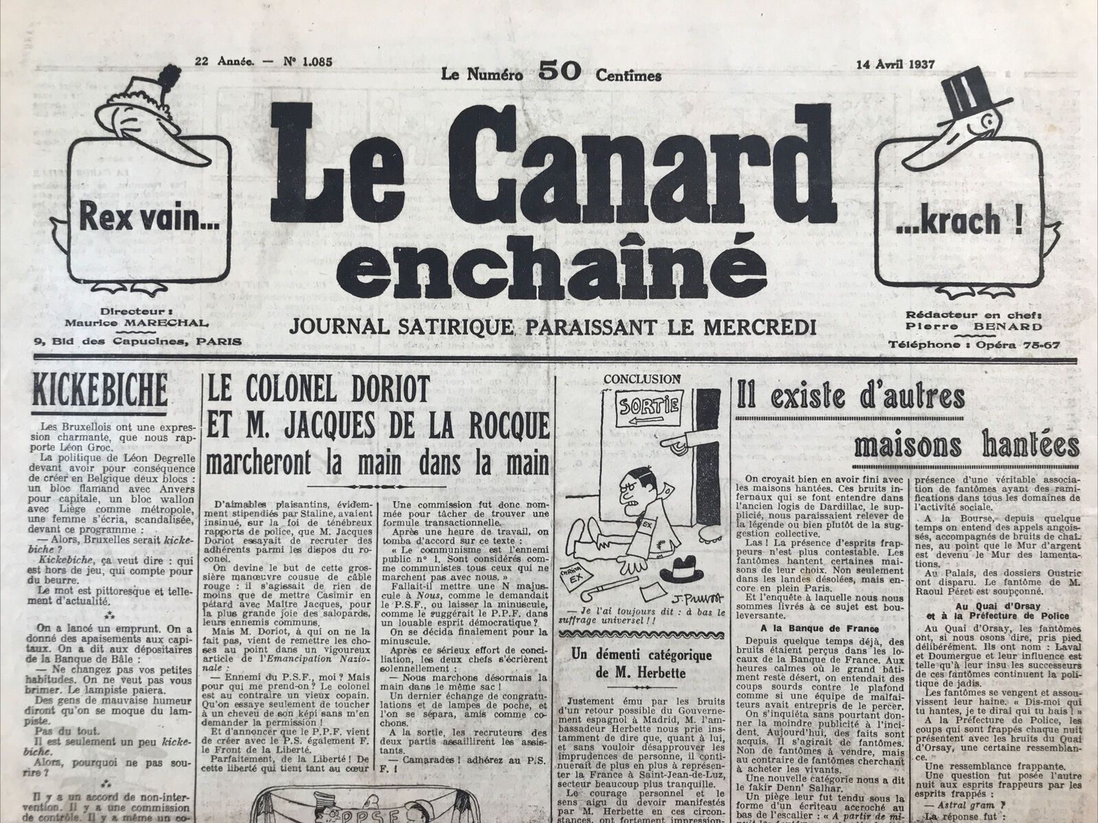 Couac ! | Acheter un Canard | Vente d'Anciens Journaux du Canard Enchaîné. Des Journaux Satiriques de Collection, Historiques & Authentiques de 1916 à 2004 ! | 1085