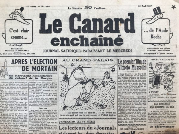 Couac ! | N° 1086 du Canard Enchaîné - 21 Avril 1937 | Dans cet article - réincarnation de Casanova, la chiquenaude amicale du destin - publié par Jean Galtier-Boissière dans Le Canard Enchaîné le 21 avril 1937, l'auteur critique vivement la glorification de la guerre par certains intellectuels et militaires français, en particulier à travers les écrits d'un certain Joseph Casanova. Ce texte met en lumière la continuité de la pensée belliciste malgré les horreurs de la Première Guerre mondiale. Galtier-Boissière commence par rappeler que pendant la Première Guerre mondiale, la propagande française dénonçait les intellectuels allemands pour leur culte de la force et leur adoration de la guerre. Cependant, il souligne que de nombreux intellectuels français, comme le général Cherfils et Paul Bourget, partageaient des vues similaires, glorifiant la guerre comme un moyen de régénération nationale et morale. L'auteur cite divers exemples de cette glorification, y compris des déclarations mystiques sur la rédemption par la souffrance, promues par des figures religieuses comme le Révérend Père Sertillanges. Selon ces discours, la guerre était perçue comme une nécessité divine, une épreuve qui purifiait la nation de ses péchés. Le cœur de l'article est la critique d'un pamphlet récent de Joseph Casanova, réédité en 1937, qui reprend cette idéologie de la guerre comme régénératrice. Casanova décrit la guerre comme une "forme terrible mais des plus hautes de la lutte de l'existence", louant ses vertus morales et sociales. Il affirme que la guerre est inévitable et nécessaire, et justifie la victoire par le droit du plus fort, ce qui, selon lui, prouve la moralité de la guerre. Galtier-Boissière condamne vigoureusement cette vision, soulignant l'hypocrisie de ceux qui exaltent les vertus de la guerre tout en étant à l'abri des dangers réels. Il ironise sur la "chiquenaude amicale du Destin" de Casanova, une métaphore scandaleuse pour les horreurs des champs de bataille. L'article se termine par la révélation que M. Weygand, ex-généralissime français, recommande cette brochure, ajoutant une couche d'indignation sur l'implication de figures de haut rang dans la propagation de telles idées. L'article de Galtier-Boissière est une dénonciation mordante de la persistance des idées bellicistes en France, même après les horreurs de la Première Guerre mondiale. Il met en lumière la manière dont certains intellectuels et militaires continuent de glorifier la guerre, masquant les souffrances et les sacrifices qu'elle impose aux soldats ordinaires. En critiquant ces discours, Galtier-Boissière appelle à une prise de conscience des véritables horreurs de la guerre et à un rejet de l'idéologie qui la justifie. | 1086