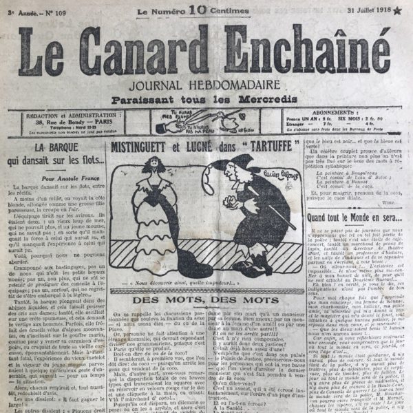 Couac ! | N° 109 du Canard Enchaîné - 31 Juillet 1918 | Nos Exemplaires du Canard Enchaîné sont archivés dans de bonnes conditions de conservation (obscurité, hygrométrie maitrisée et faible température), ce qui s'avère indispensable pour des journaux anciens. | 109