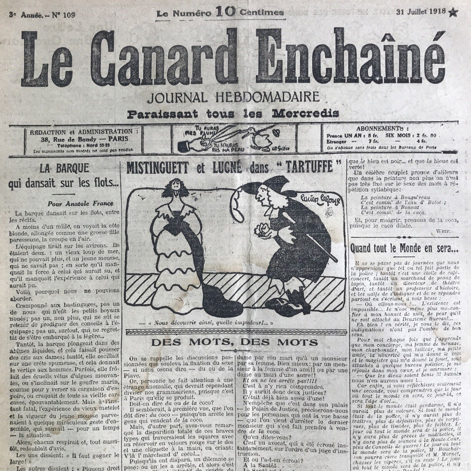 Couac ! | Acheter un Canard | Vente d'Anciens Journaux du Canard Enchaîné. Des Journaux Satiriques de Collection, Historiques & Authentiques de 1916 à 2004 ! | 109