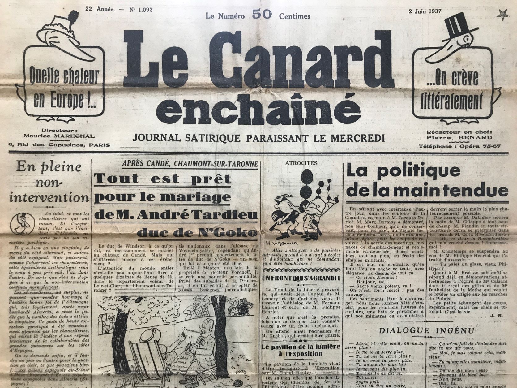 Couac ! | Acheter un Canard | Vente d'Anciens Journaux du Canard Enchaîné. Des Journaux Satiriques de Collection, Historiques & Authentiques de 1916 à 2004 ! | 1092