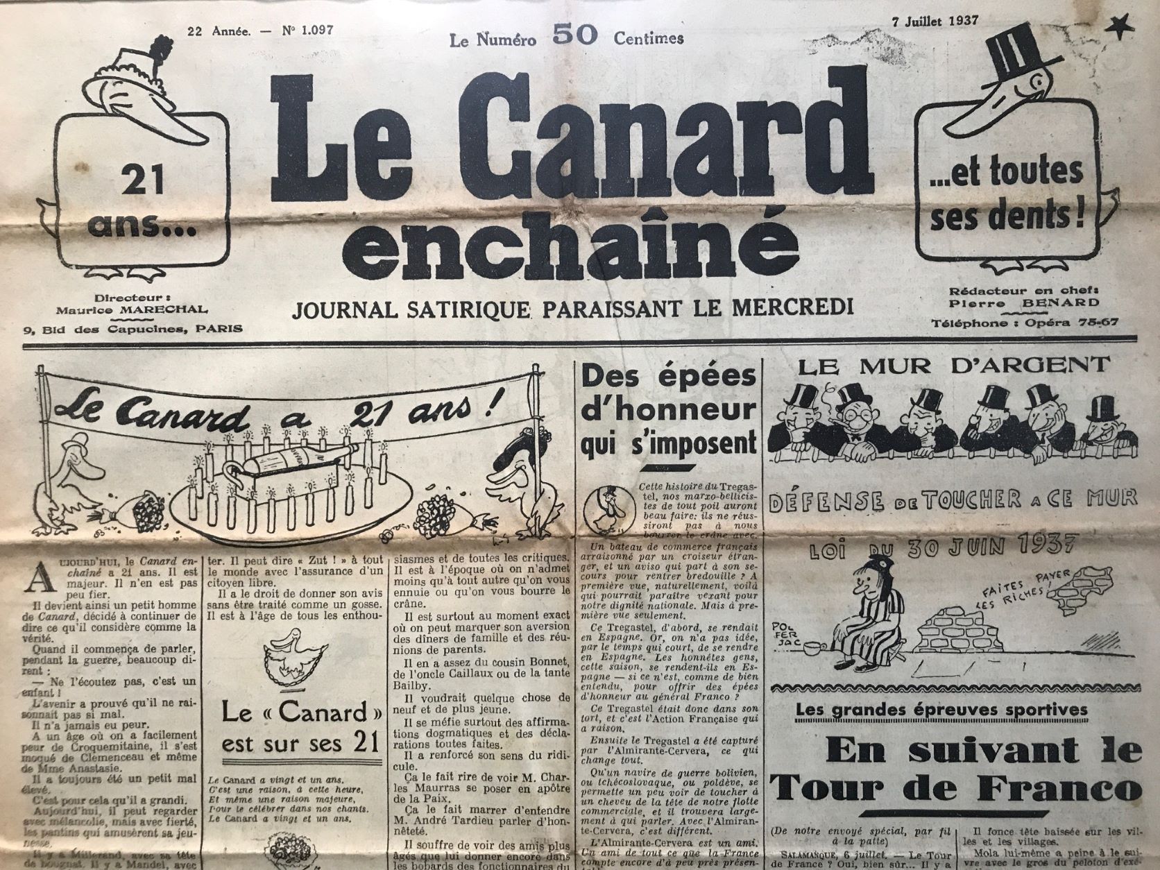 Couac ! | Acheter un Canard | Vente d'Anciens Journaux du Canard Enchaîné. Des Journaux Satiriques de Collection, Historiques & Authentiques de 1916 à 2004 ! | 1097