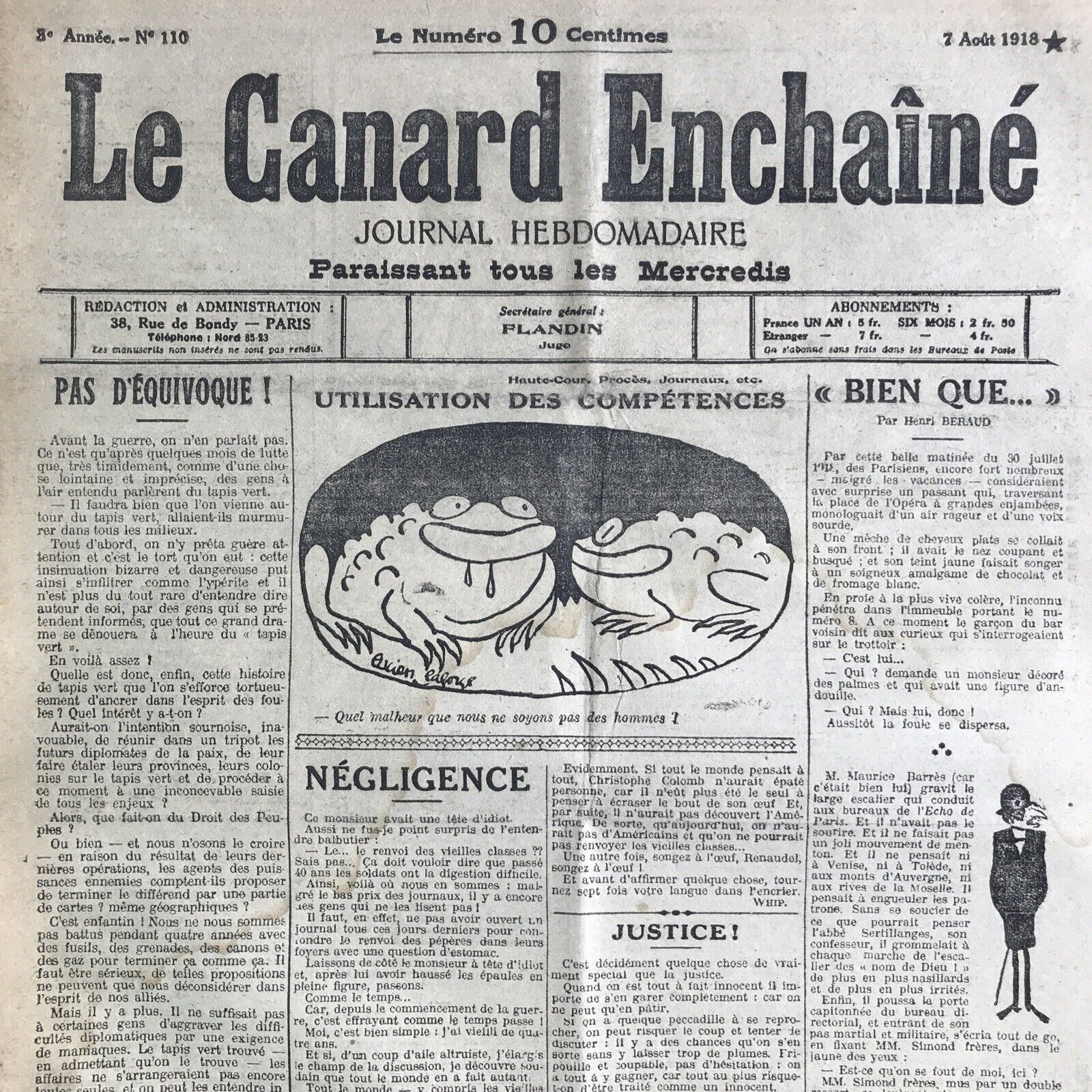 Couac ! | Acheter un Canard | Vente d'Anciens Journaux du Canard Enchaîné. Des Journaux Satiriques de Collection, Historiques & Authentiques de 1916 à 2004 ! | 110