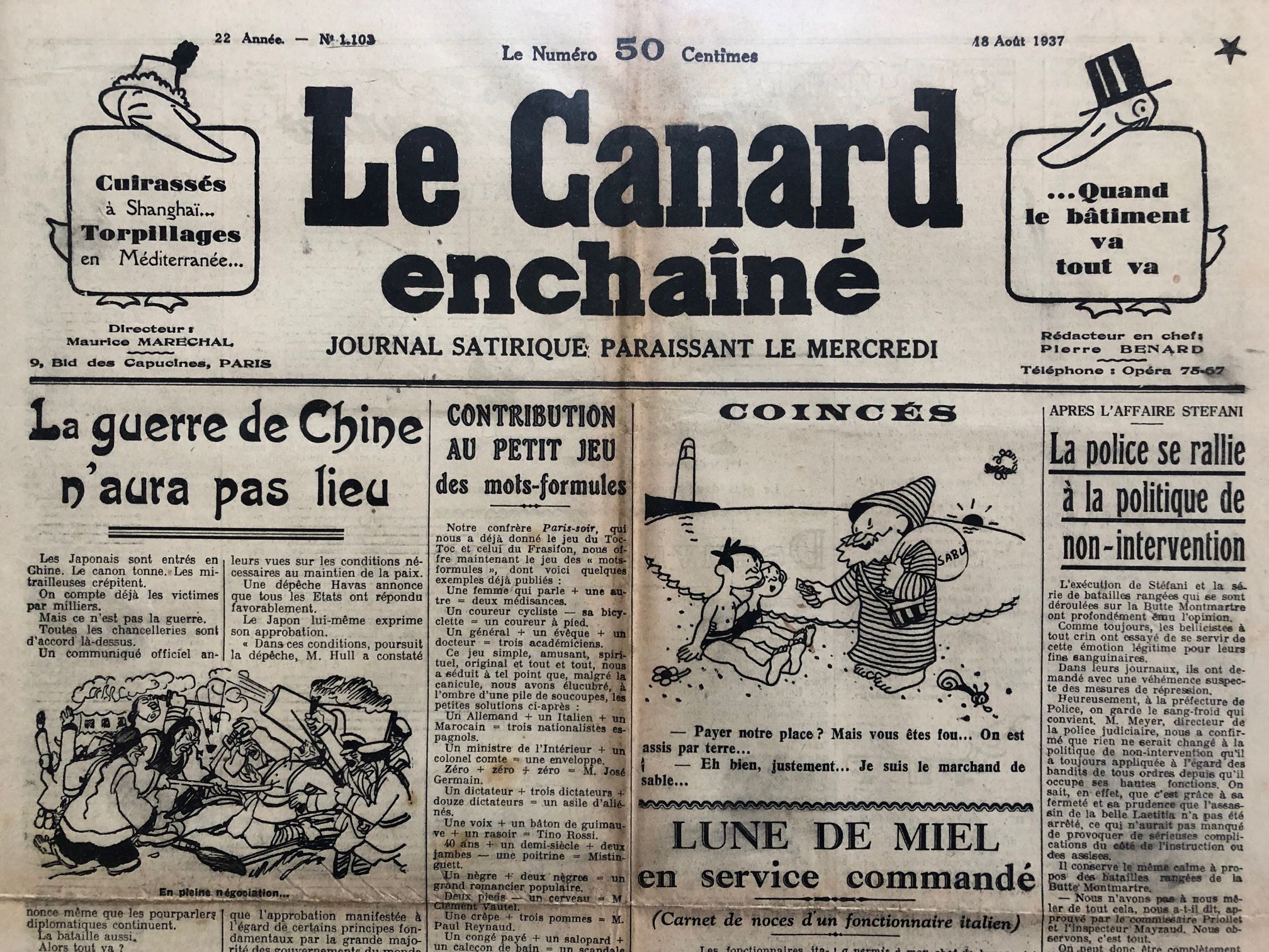 Couac ! | Acheter un Canard | Vente d'Anciens Journaux du Canard Enchaîné. Des Journaux Satiriques de Collection, Historiques & Authentiques de 1916 à 2004 ! | 1103 1