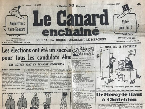 Couac ! | N° 1111 du Canard Enchaîné - 13 Octobre 1937 | En marge de l'affaire de Brest : Non, la prison de France n'est pas un dépotoir ! -  Cet article, écrit par A. Breffort et publié dans *Le Canard enchaîné* le 13 octobre 1937, aborde de manière satirique l'incident impliquant l'enseigne de vaisseau espagnol Ferrando et l'officier mécanicien Dabouza, qui ont tenté d'être incarcérés en France. L'auteur critique la politique française vis-à-vis des prisonniers étrangers et les incohérences dans le système judiciaire français. Ferrando et Dabouza, anciens membres de la marine espagnole, ont essayé de se faire incarcérer en attaquant le bureau du juge d'instruction à Brest. Leur tentative échoue grâce à la fermeté du magistrat. Breffort utilise cet incident pour souligner qu'en France, la prison n'est pas accessible aussi facilement qu'on pourrait le croire. Le juge d'instruction s'exprime sur l'affaire, affirmant qu'il est crucial de faire respecter les lois sans faiblesse ni concessions. Il insiste sur le fait que la France ne peut pas offrir l'hospitalité de ses prisons à tout venant sous de faux prétextes. Le juge reconnaît que l'incarcération du commandant Troncoso a été une erreur, ce qui a encouragé d'autres complices à chercher refuge en prison. Il critique l'idée que certains peuvent penser qu'ils ont droit à la "paille humide" (conditions carcérales) simplement en ayant enfreint le code. Breffort, par le biais du juge, critique la justice française en notant que plusieurs personnalités nationales, impliquées dans de grands scandales, n'ont jamais été incarcérées malgré leurs méfaits évidents. Il cite divers exemples, comme un homme politique impliqué dans le scandale des Congrégations, un parlementaire ayant trafiqué dans l'affaire des chemins de fer de Bagdad, un ex-président du Conseil coupable de trahison, et un vicomte ayant menacé d'affamer Paris.Le juge et Breffort insistent sur le fait que les prisons françaises ne doivent pas devenir le dépotoir de l'Europe, accueillant des étrangers pour des raisons fallacieuses. Cependant, ils reconnaissent que certains pacifistes, recommandés par M. Daladier, ont été incarcérés, illustrant ainsi les contradictions et les influences politiques dans le système judiciaire. A. Breffort conclut avec une note satirique en soulignant l'absurdité de la situation où certains étrangers cherchent délibérément à être emprisonnés en France, tandis que des nationaux coupables de graves infractions restent en liberté. Le texte critique la gestion de la justice et la politique pénitentiaire française, tout en soulignant les disparités et les incohérences qui existent au sein du système. | 1111 e1708166111156