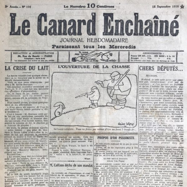 Couac ! | N° 116 du Canard Enchaîné - 18 Septembre 1918 | CHERS DEPUTES..., par Henri Béraud - Mise en garde à l'adresse des députés... | 116