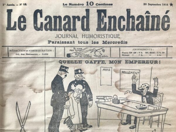 Couac ! | N° 12 du Canard Enchaîné - 20 Septembre 1916 | ancienne trace d'humidité n'affectant pas la lecture | 12 2