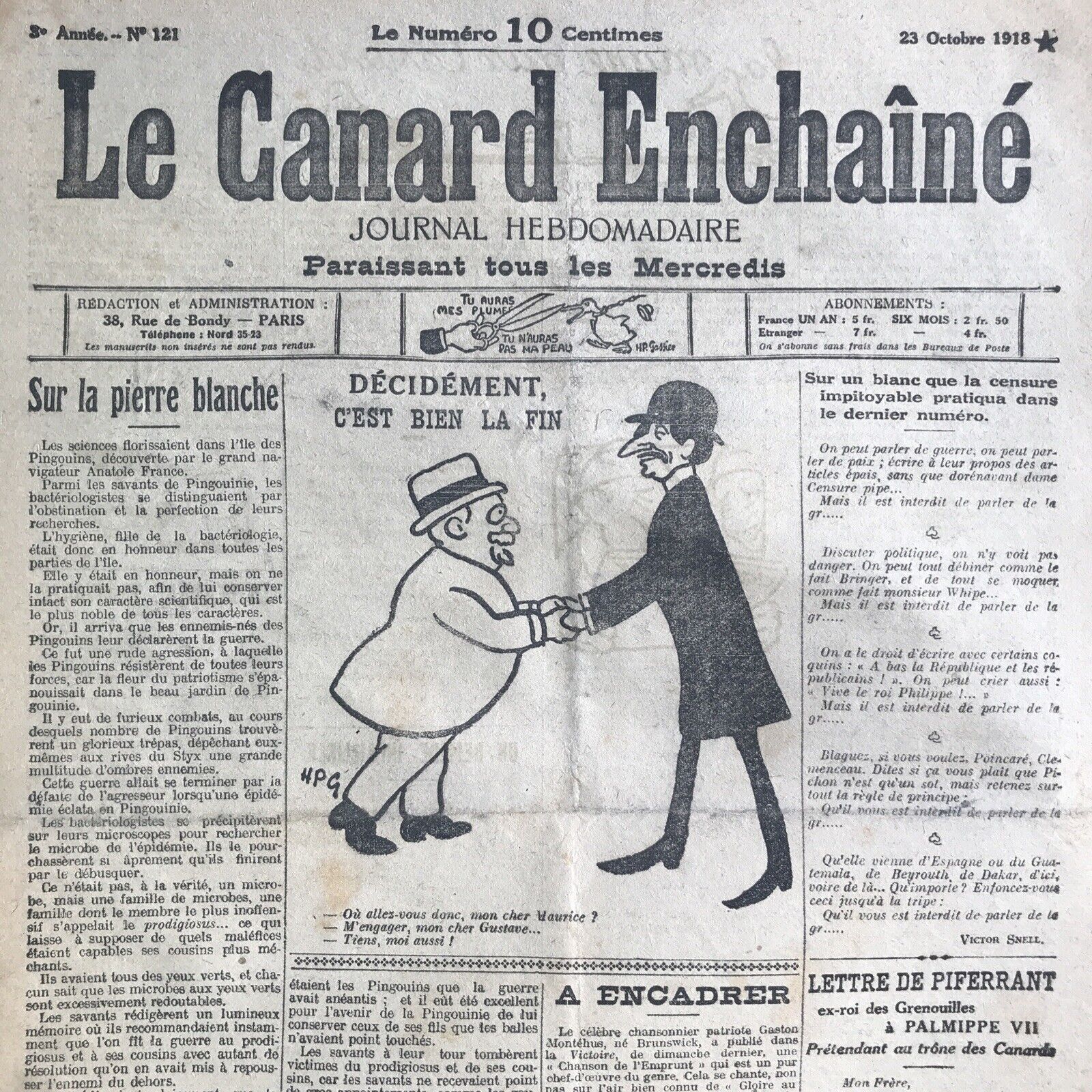 Couac ! | Acheter un Canard | Vente d'Anciens Journaux du Canard Enchaîné. Des Journaux Satiriques de Collection, Historiques & Authentiques de 1916 à 2004 ! | 121