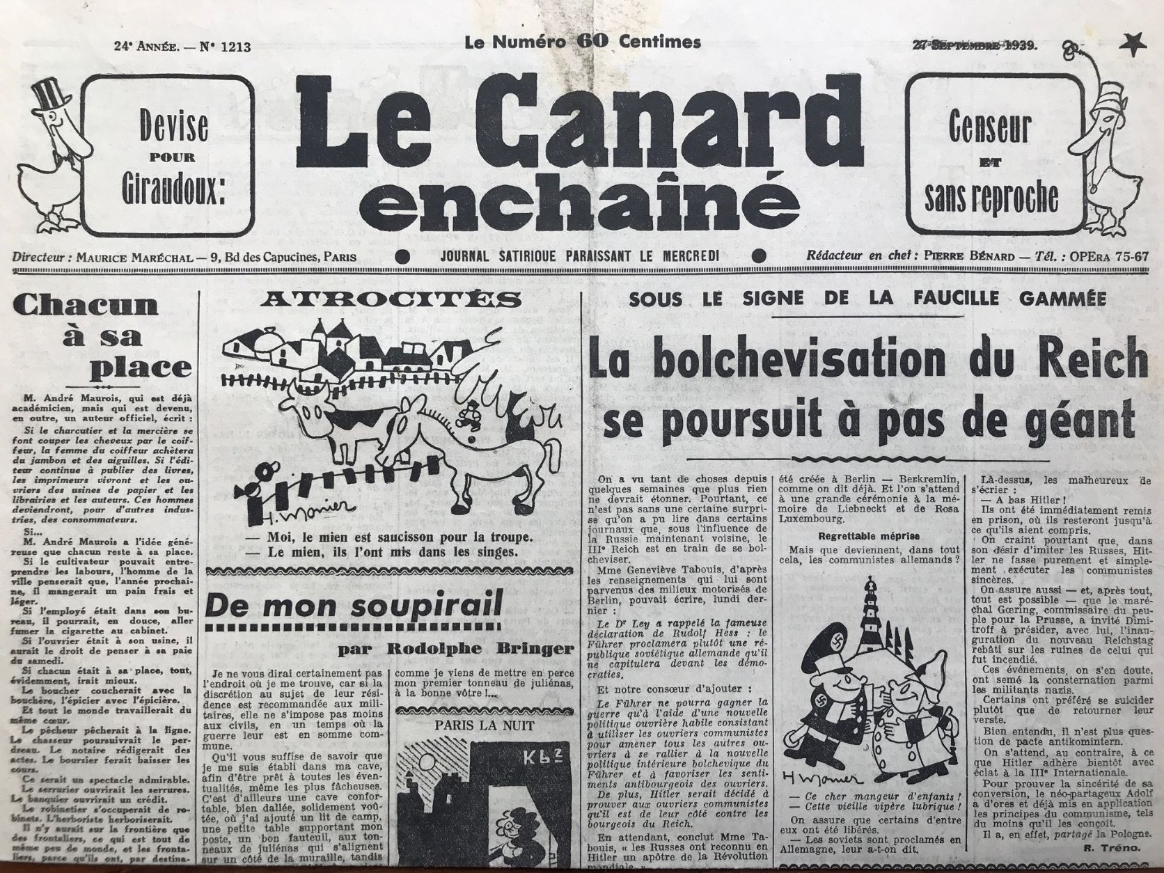 Couac ! | Acheter un Canard | Vente d'Anciens Journaux du Canard Enchaîné. Des Journaux Satiriques de Collection, Historiques & Authentiques de 1916 à 2004 ! | 1213