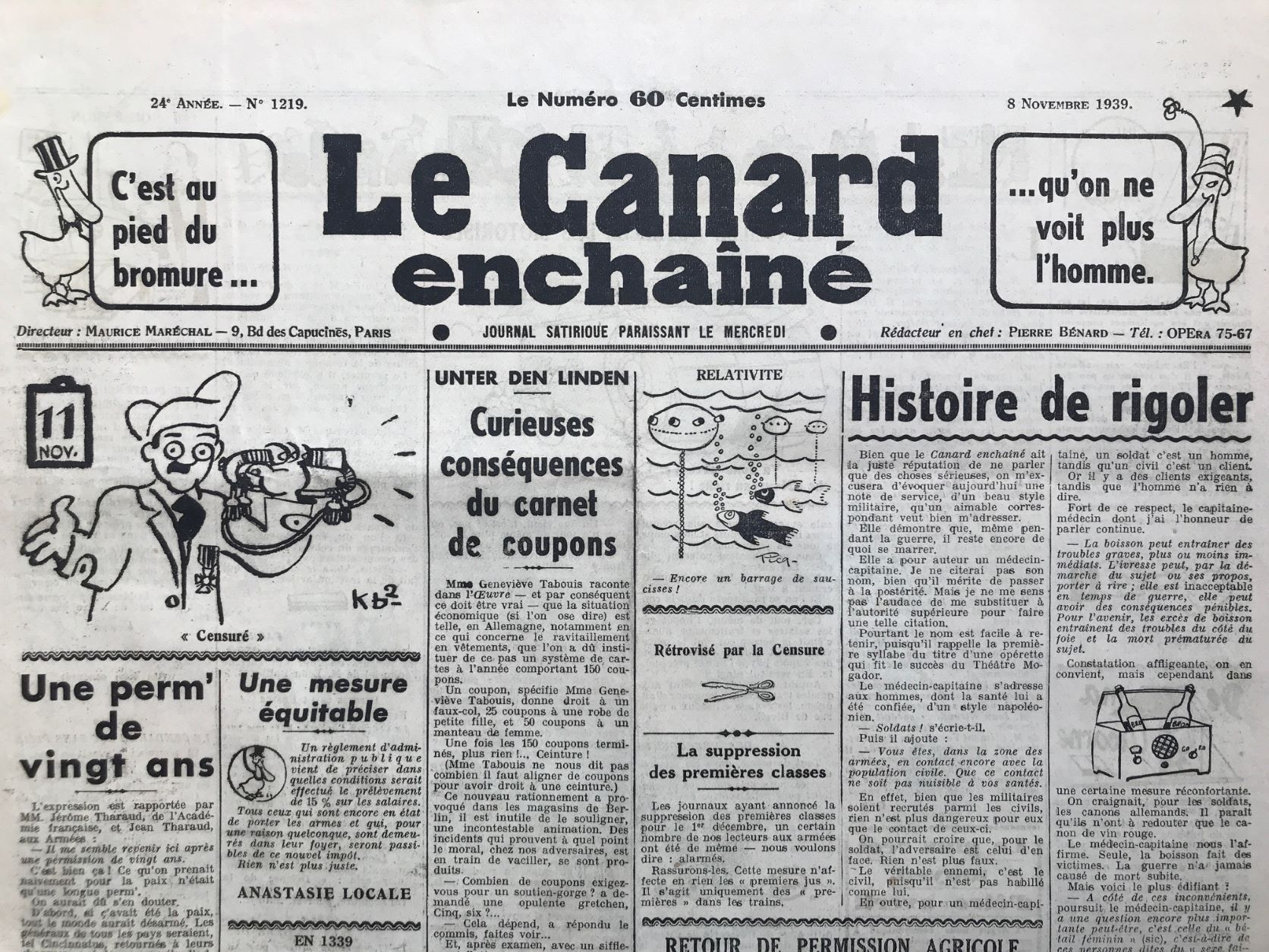 Couac ! | Acheter un Canard | Vente d'Anciens Journaux du Canard Enchaîné. Des Journaux Satiriques de Collection, Historiques & Authentiques de 1916 à 2004 ! | 1219