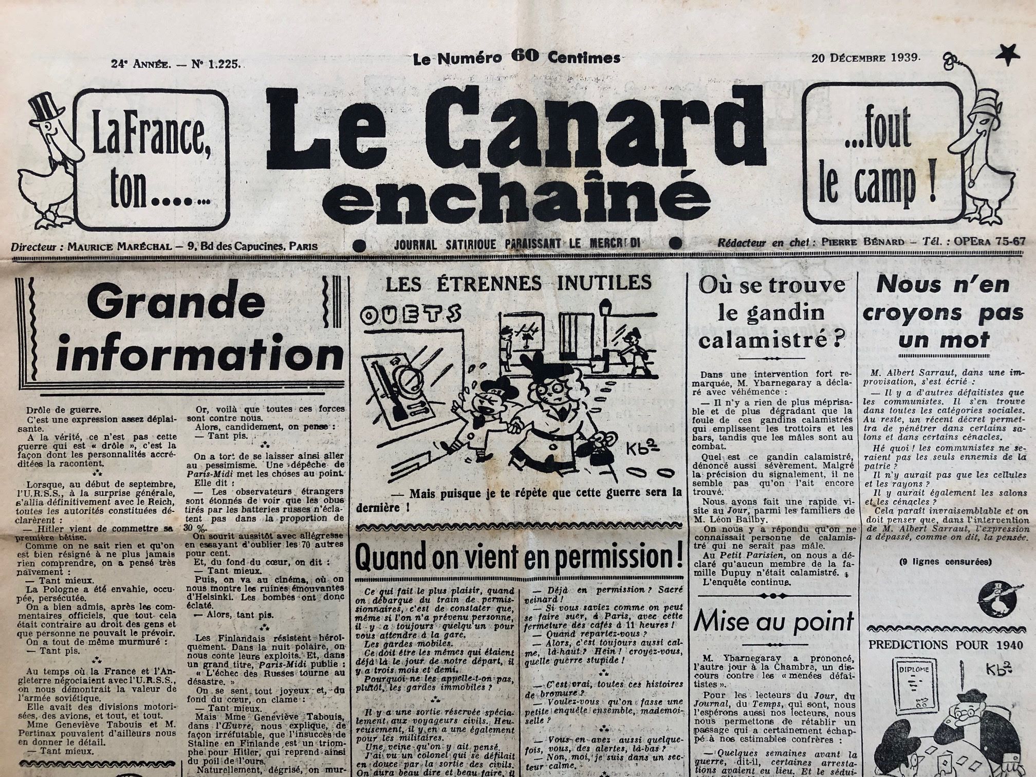 Couac ! | Acheter un Canard | Vente d'Anciens Journaux du Canard Enchaîné. Des Journaux Satiriques de Collection, Historiques & Authentiques de 1916 à 2004 ! | 1225 1