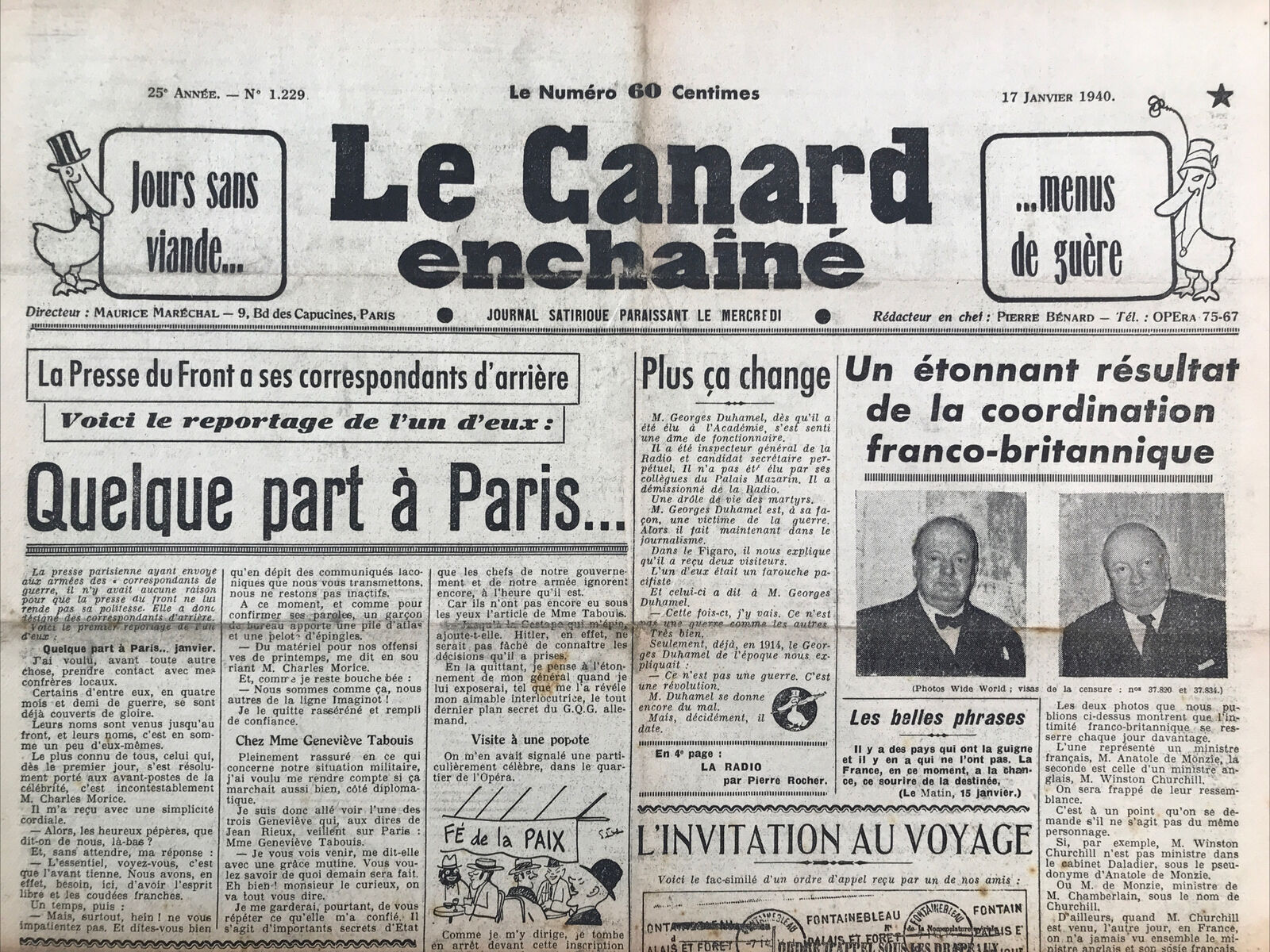 Couac ! | Acheter un Canard | Vente d'Anciens Journaux du Canard Enchaîné. Des Journaux Satiriques de Collection, Historiques & Authentiques de 1916 à 2004 ! | 1229