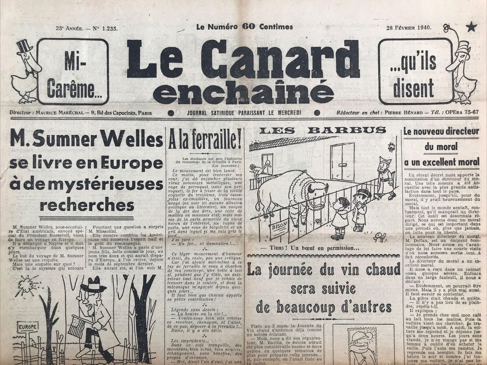 Couac ! | Acheter un Canard | Vente d'Anciens Journaux du Canard Enchaîné. Des Journaux Satiriques de Collection, Historiques & Authentiques de 1916 à 2004 ! | 1235