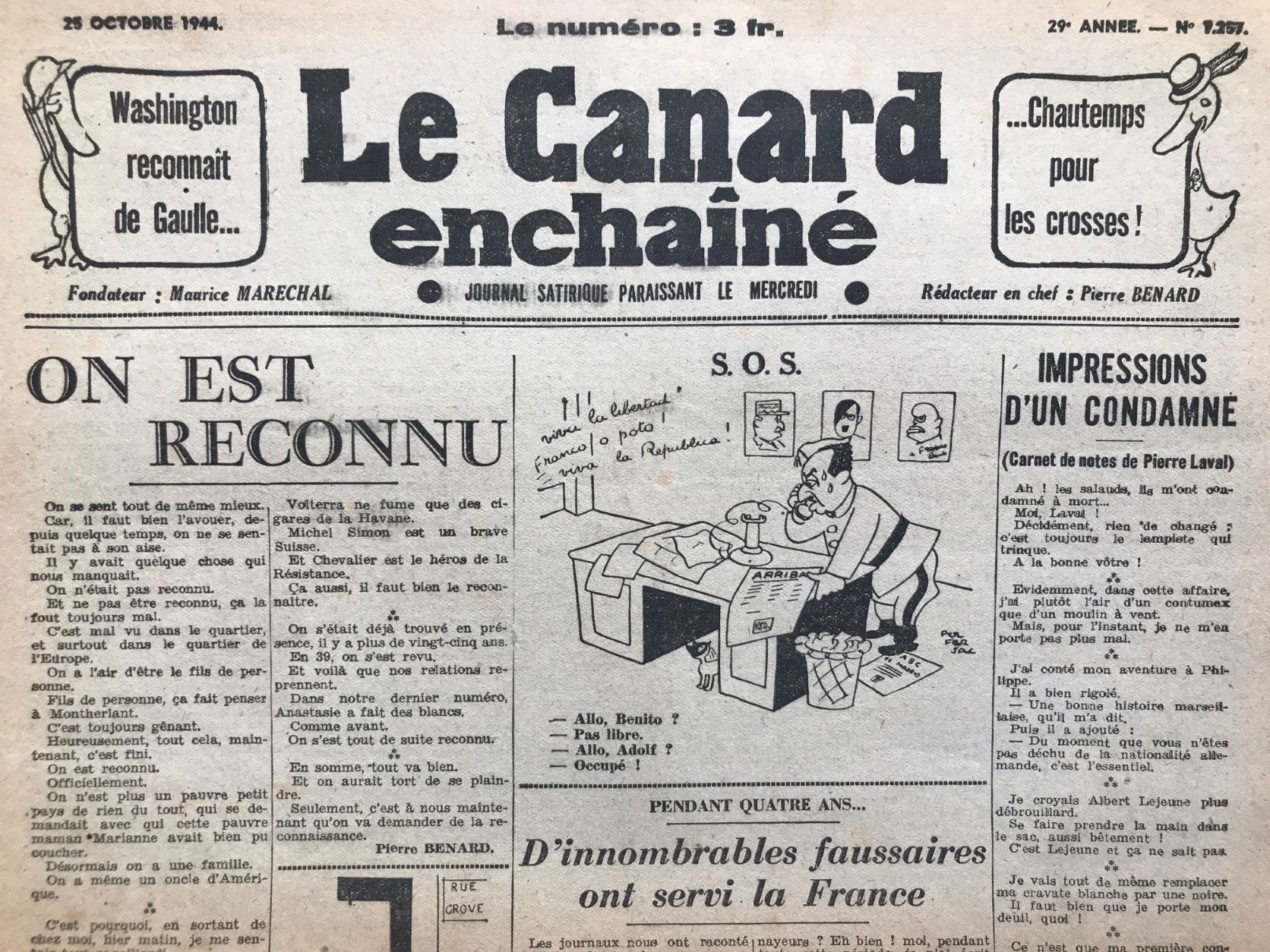 Couac ! | Acheter un Canard | Vente d'Anciens Journaux du Canard Enchaîné. Des Journaux Satiriques de Collection, Historiques & Authentiques de 1916 à 2004 ! | 1257