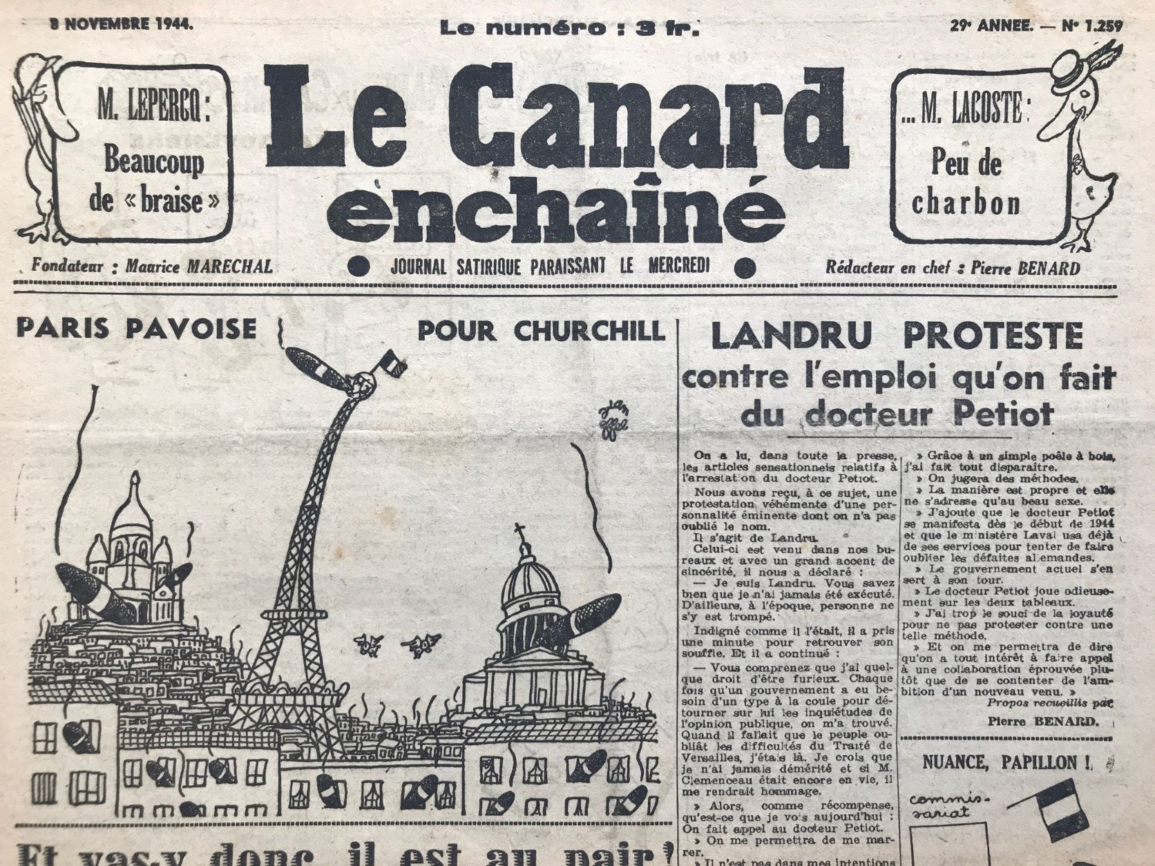 Couac ! | Acheter un Canard | Vente d'Anciens Journaux du Canard Enchaîné. Des Journaux Satiriques de Collection, Historiques & Authentiques de 1916 à 2004 ! | 1259