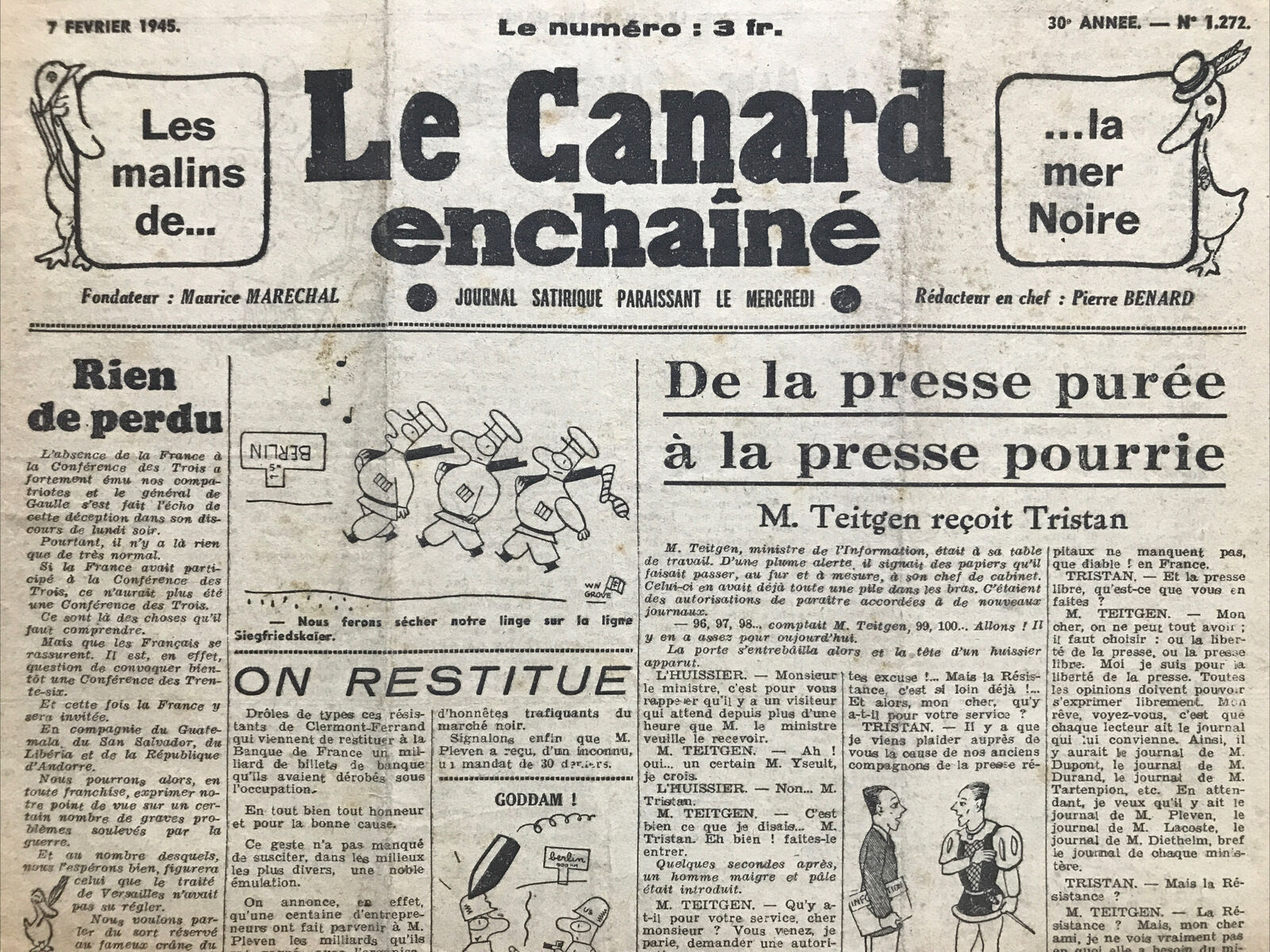 Couac ! | Acheter un Canard | Vente d'Anciens Journaux du Canard Enchaîné. Des Journaux Satiriques de Collection, Historiques & Authentiques de 1916 à 2004 ! | 1272