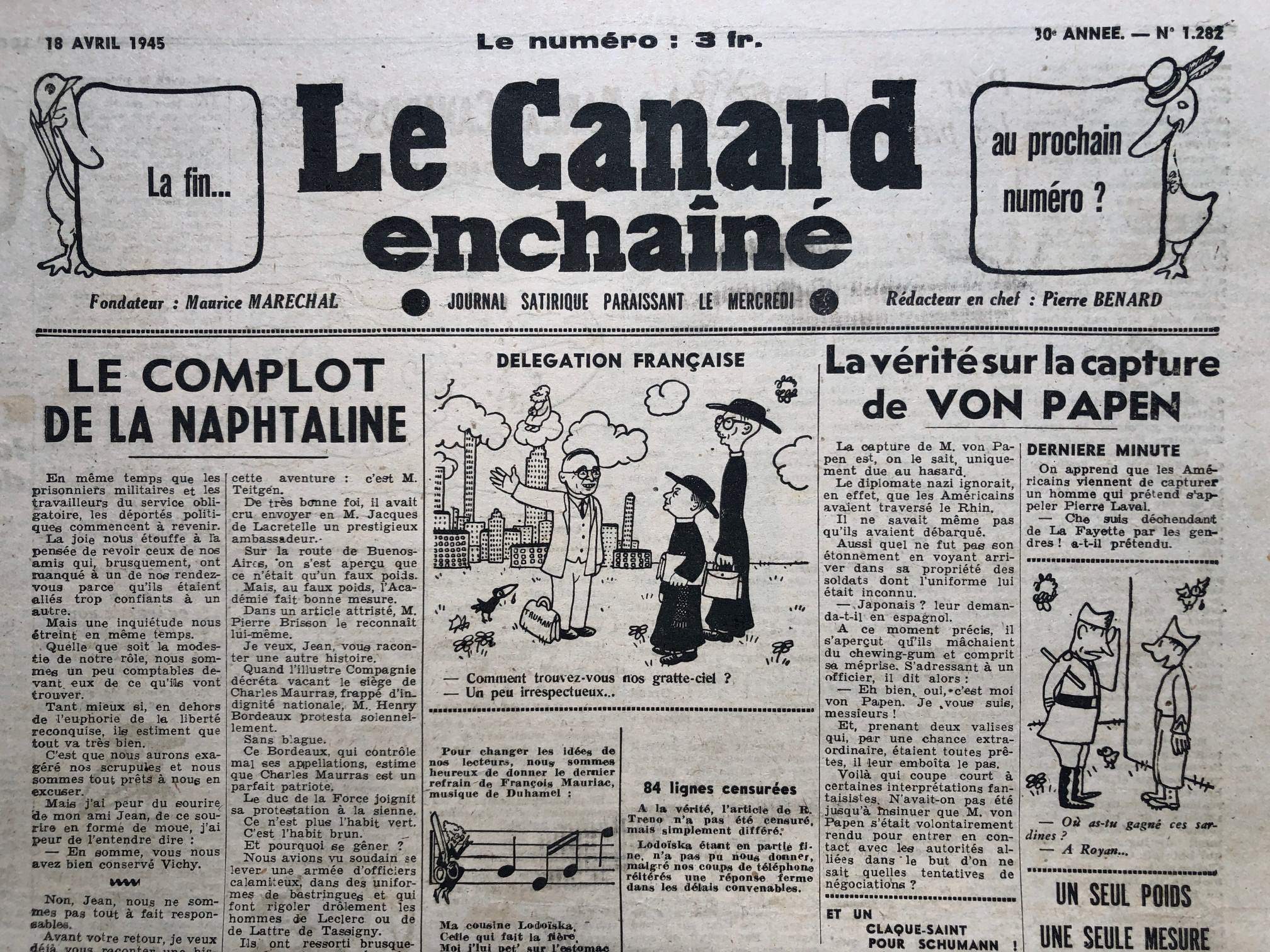 Couac ! | Acheter un Canard | Vente d'Anciens Journaux du Canard Enchaîné. Des Journaux Satiriques de Collection, Historiques & Authentiques de 1916 à 2004 ! | 1282 1