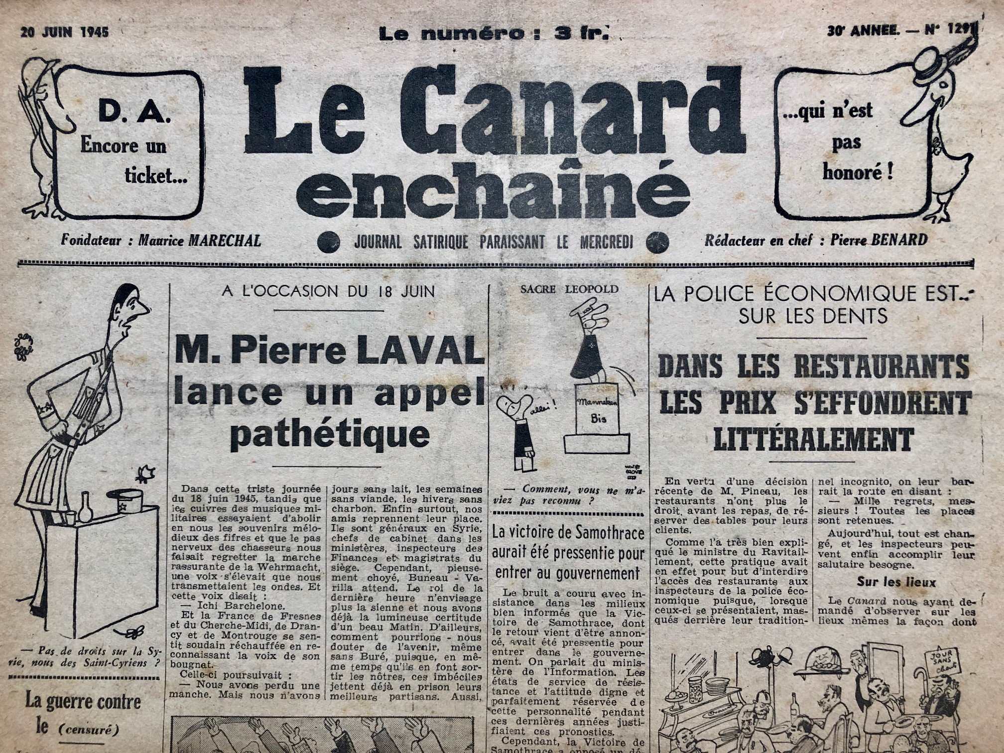 Couac ! | Acheter un Canard | Vente d'Anciens Journaux du Canard Enchaîné. Des Journaux Satiriques de Collection, Historiques & Authentiques de 1916 à 2004 ! | 1291 1