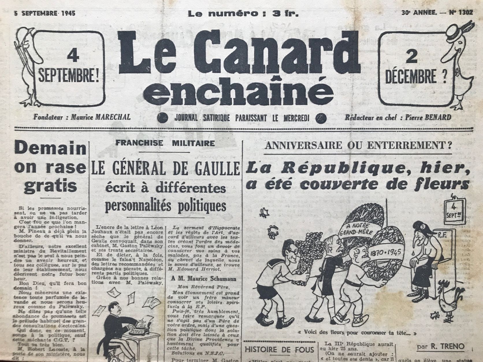 Couac ! | Acheter un Canard | Vente d'Anciens Journaux du Canard Enchaîné. Des Journaux Satiriques de Collection, Historiques & Authentiques de 1916 à 2004 ! | 1302 1