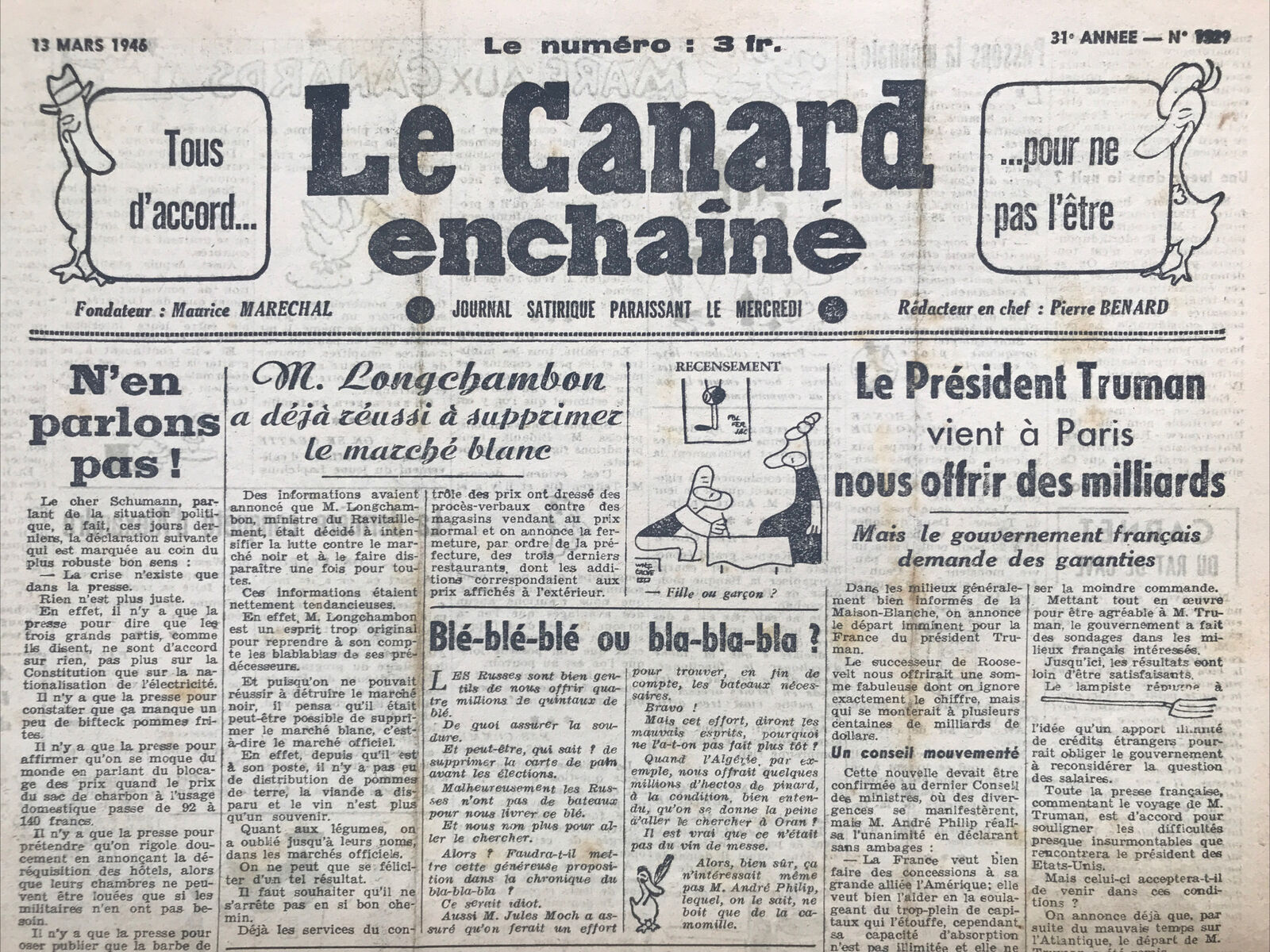 Couac ! | Acheter un Canard | Vente d'Anciens Journaux du Canard Enchaîné. Des Journaux Satiriques de Collection, Historiques & Authentiques de 1916 à 2004 ! | 1329