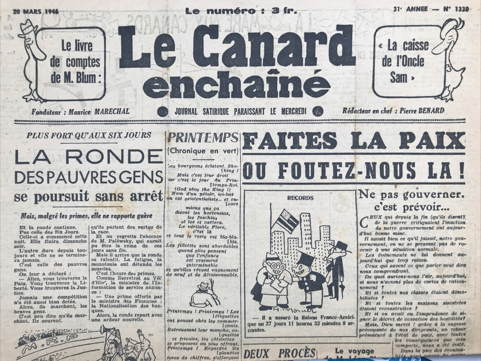 Couac ! | Acheter un Canard | Vente d'Anciens Journaux du Canard Enchaîné. Des Journaux Satiriques de Collection, Historiques & Authentiques de 1916 à 2004 ! | 1330