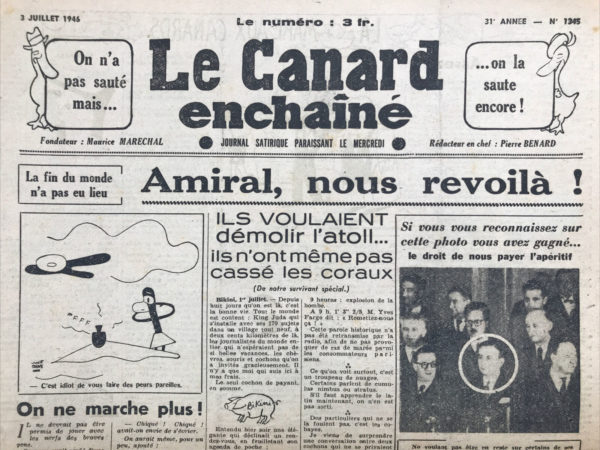 Couac ! | N° 1345 du Canard Enchaîné - 3 Juillet 1946 | Dans cet article intitulé "Les speakers de la radio ont fait école - NOS MINISTRES DEMANDENT AU PUBLIC DE LES INFORMER", publié dans "Le Canard enchaîné" le 3 juillet 1946, R. Tréno se livre à une satire des événements récents où les rôles entre informateurs et informés se sont inversés de manière inattendue et comique. Le point de départ de l'article est une expérience de "radioinactivité" où des speakers radio, complètement isolés dans leur studio, demandent aux auditeurs de les informer sur les événements extérieurs. Tréno trouve cette situation charmante et inattendue, soulignant l'absurdité et l'inversion des rôles. Les auditeurs, prenant cela au sérieux, téléphonent pour donner des informations comme l'explosion d'une bombe. Cette inversion des rôles inspire les ministres à solliciter le public pour des informations et des solutions à leurs problèmes. Marcel Paul, par exemple, demande aux consommateurs de lui indiquer où trouver du charbon, et reçoit rapidement des adresses de marchands de charbon. De même, M. de Menthon découvre des tonnes de sucre grâce aux informations fournies par les auditeurs, révélant une situation humoristique où les ministres semblent ignorer les ressources évidentes comme les raffineries. La satire atteint son apogée avec Robert Schuman, qui demande où trouver de l'argent. De nombreux auditeurs lui répondent en lui indiquant que l'argent se trouve chez eux, une référence humoristique aux taxes élevées et à la ponction fiscale. Schuman est surpris par le fait que les lampistes (les citoyens ordinaires) aient encore de l'argent malgré les lourdes taxes de 25 %. En résumé, Tréno utilise cette anecdote pour critiquer la déconnexion des ministres et des autorités avec la réalité quotidienne des citoyens. Il se moque de la dépendance des dirigeants envers le public pour des informations et des solutions, soulignant l'incompétence et l'ironie de la situation. Le ton de l'article est léger, sarcastique et souligne le ridicule des événements, fidèle à l'esprit satirique du "Canard enchaîné". | 1345