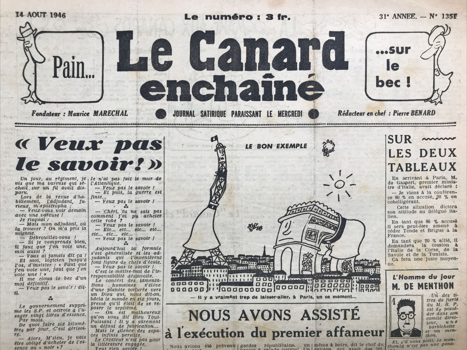 Couac ! | Acheter un Canard | Vente d'Anciens Journaux du Canard Enchaîné. Des Journaux Satiriques de Collection, Historiques & Authentiques de 1916 à 2004 ! | 1351