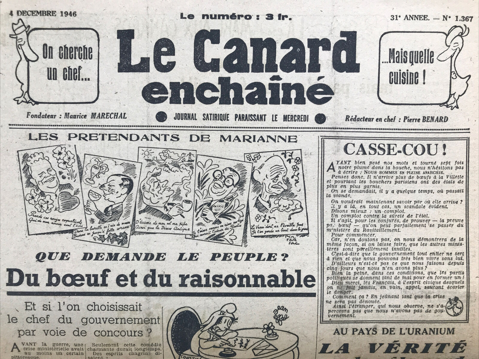 Couac ! | Acheter un Canard | Vente d'Anciens Journaux du Canard Enchaîné. Des Journaux Satiriques de Collection, Historiques & Authentiques de 1916 à 2004 ! | 1367